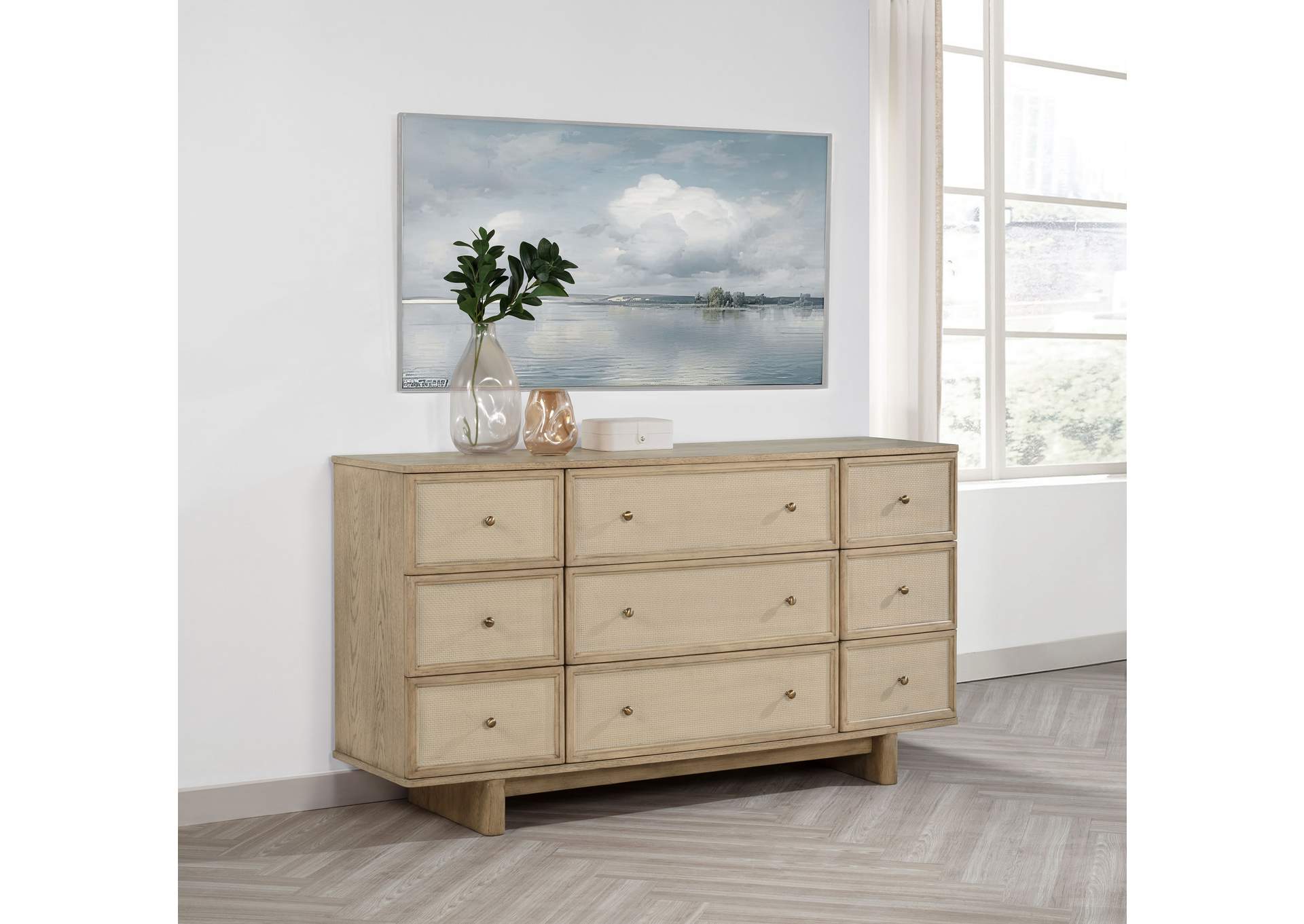 Kailani 9-drawer Dresser Cabinet Beige Oak