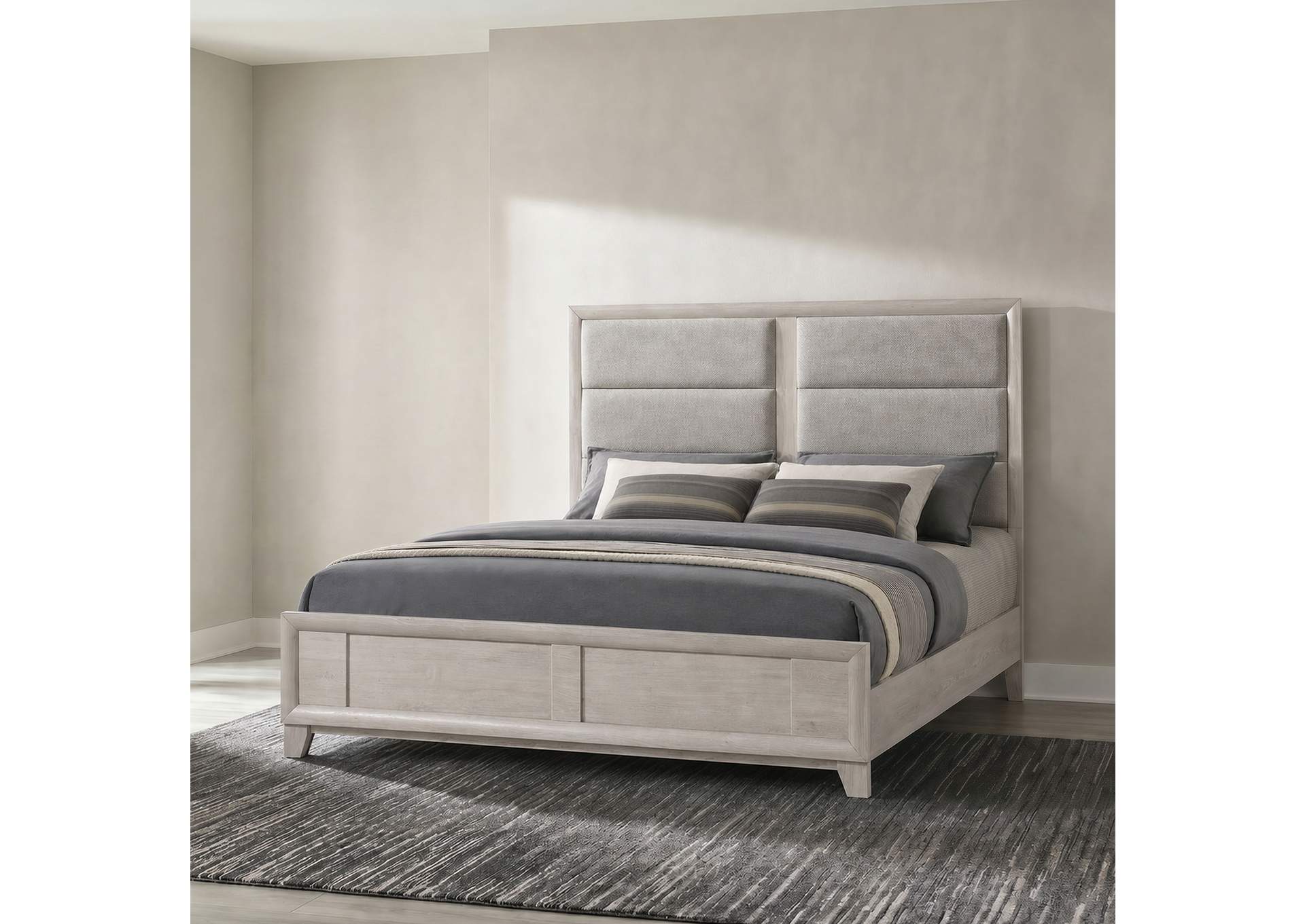 Farre Eastern King Upholstered Platform Panel Bed Washed Grey image 4