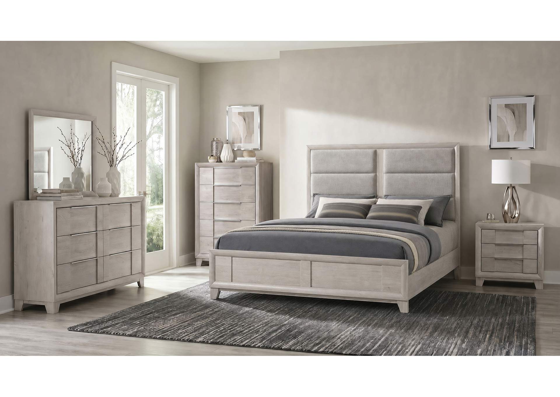 Farre Eastern King Upholstered Platform Panel Bed Washed Grey image 13