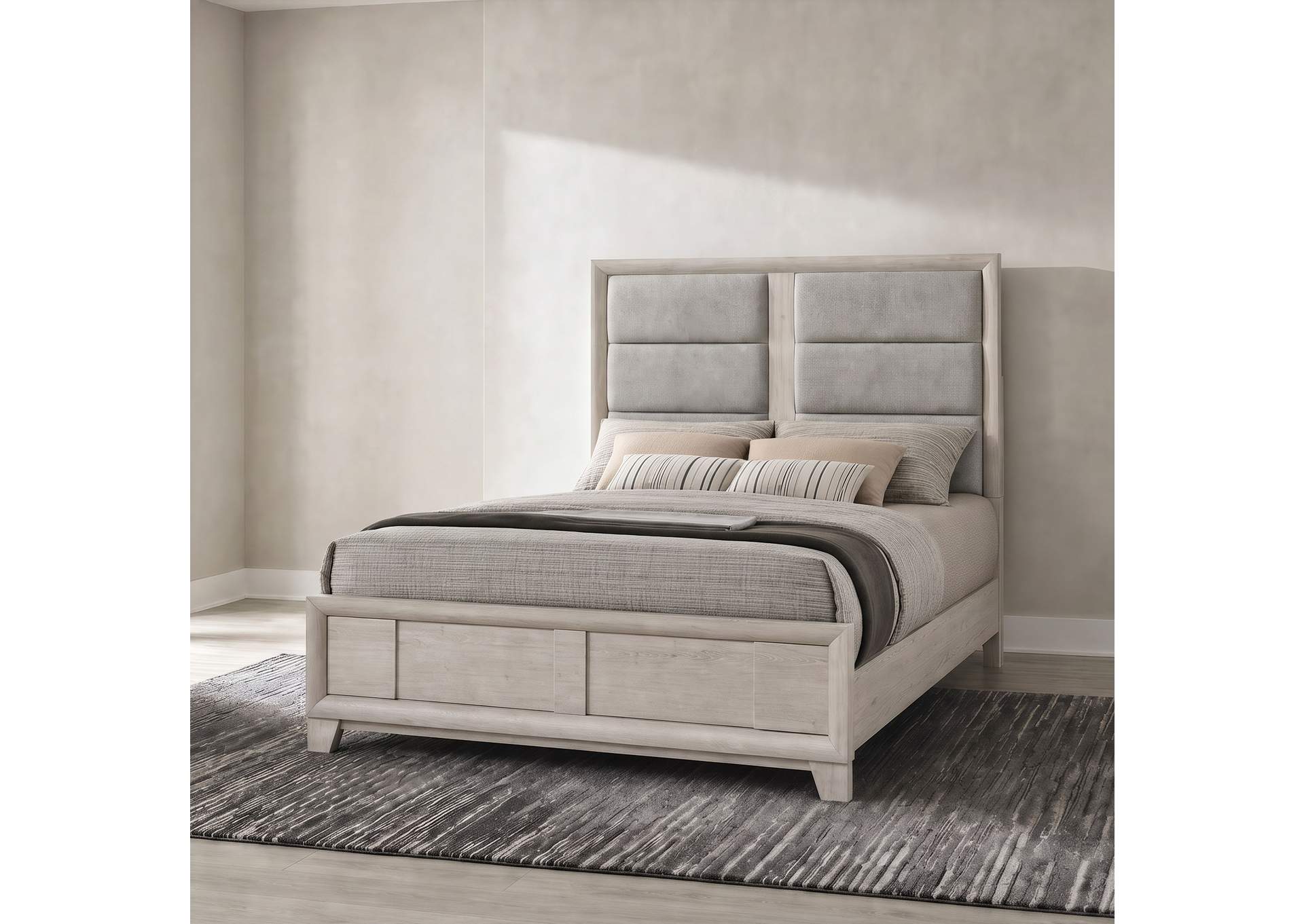 Farre Queen Upholstered Platform Panel Bed Washed Grey image 4