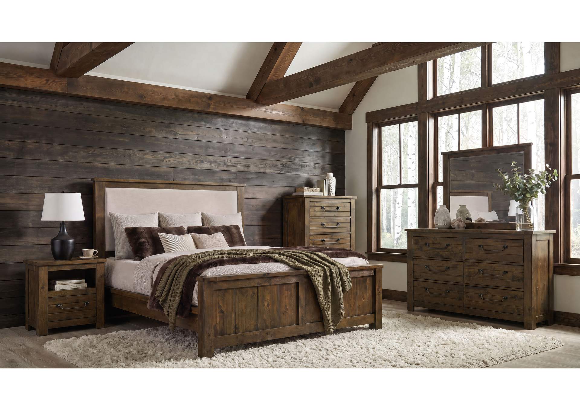 Doherty Eastern King Linen Upholstered Panel Bed Rustic Brown image 12