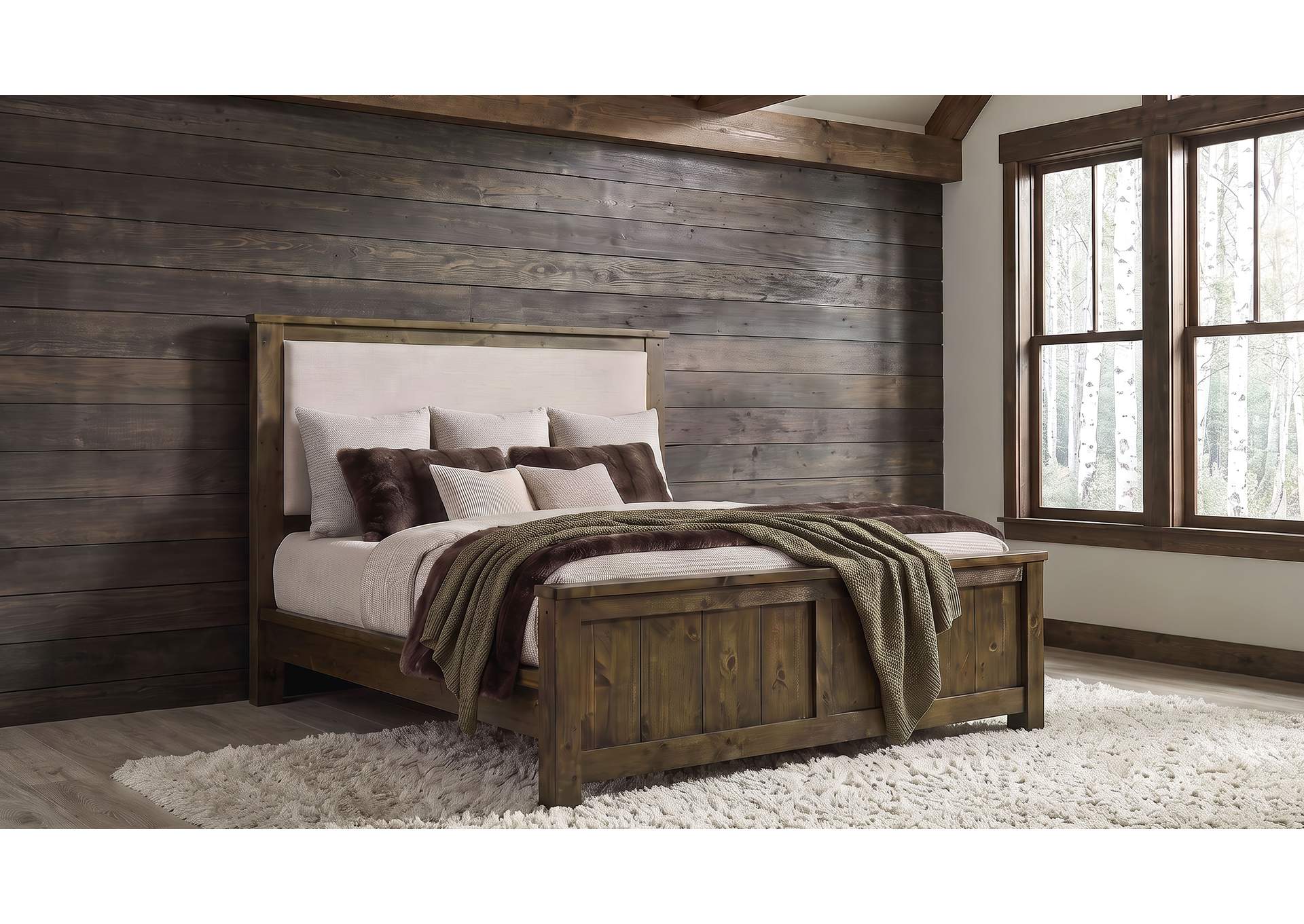 Doherty Queen Linen Upholstered Panel Bed Rustic Brown image 4