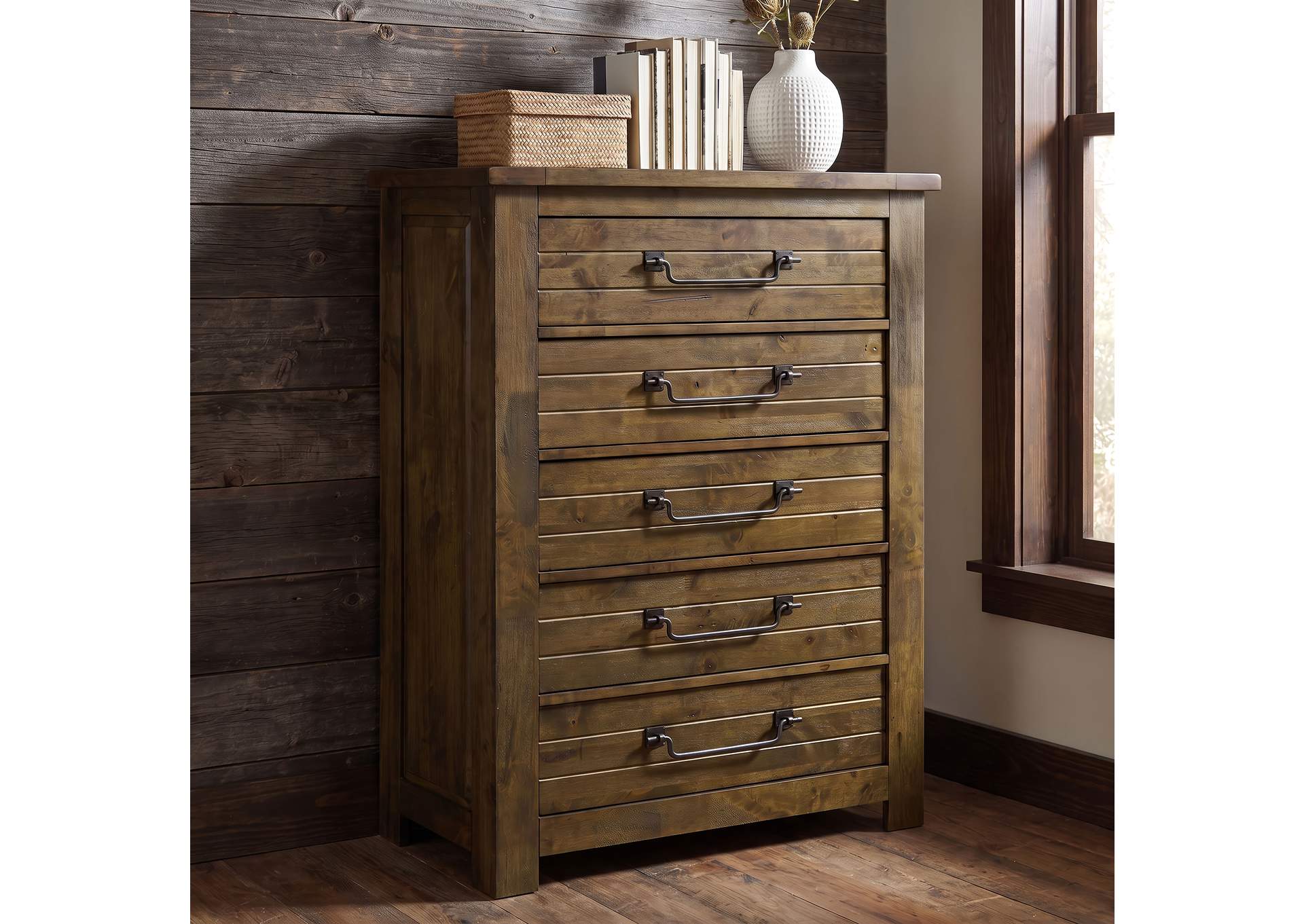 Doherty 5-drawer Chest of Drawers Rustic Brown image 4