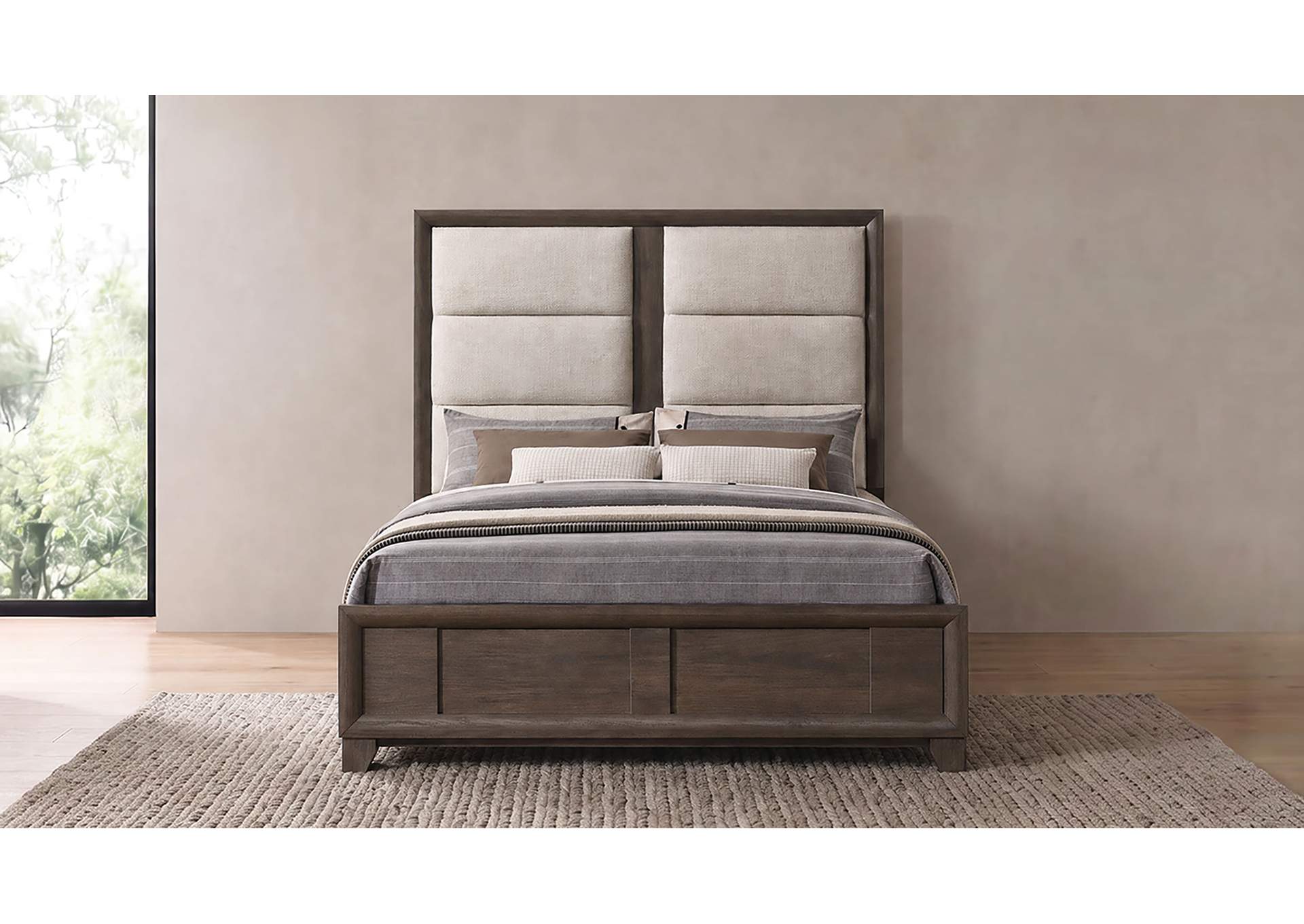 Farre Queen Upholstered Platform Panel Bed Dark Brown image 3