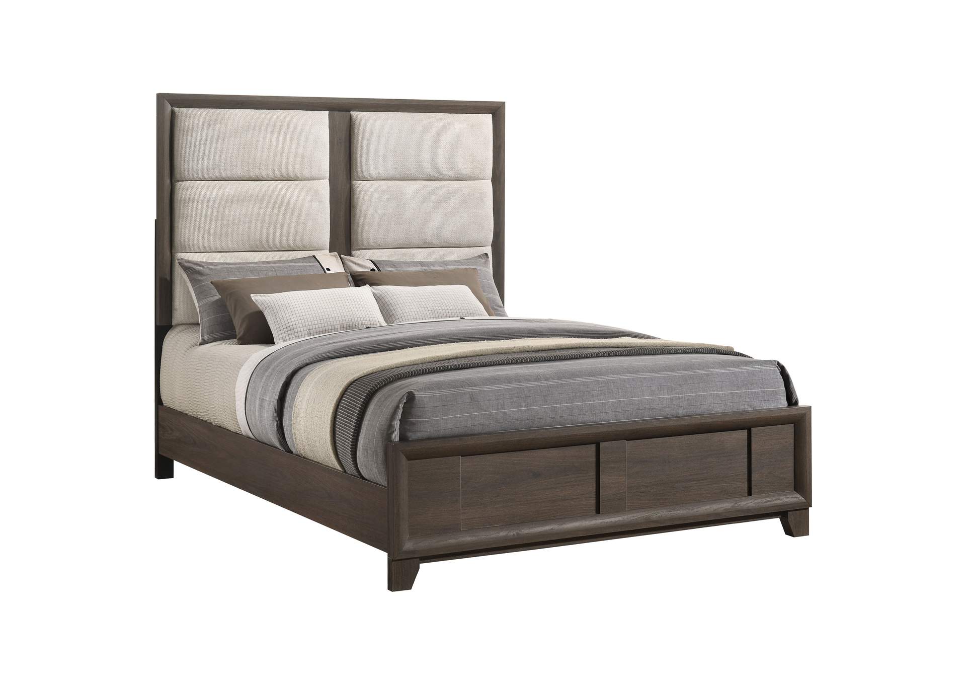 Farre Queen Upholstered Platform Panel Bed Dark Brown image 3