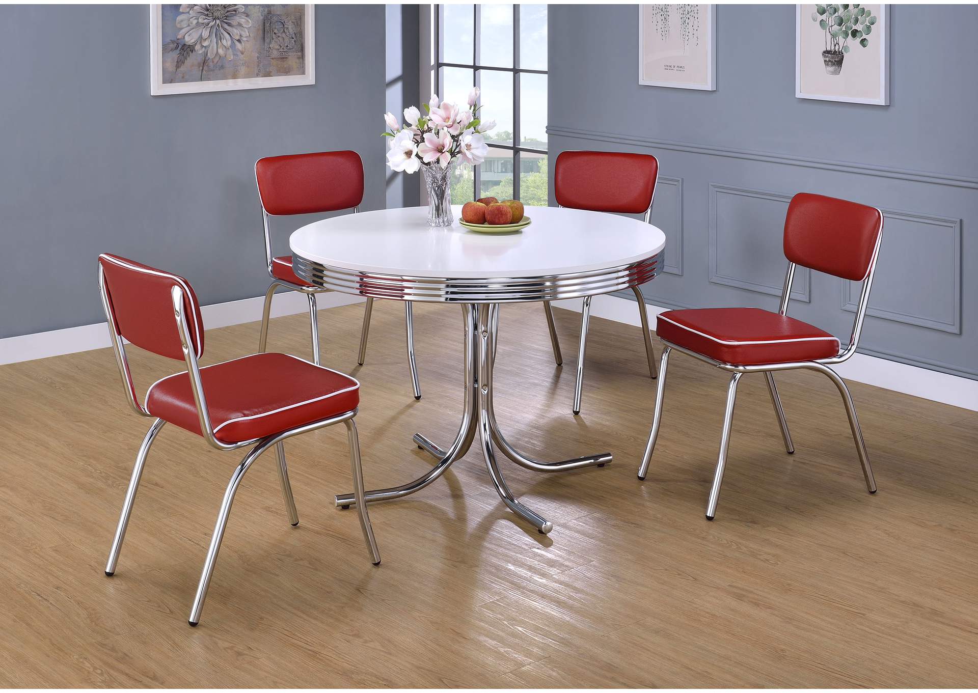 Retro Round 42-inch Wood Top Dining Table White and Chrome image 8