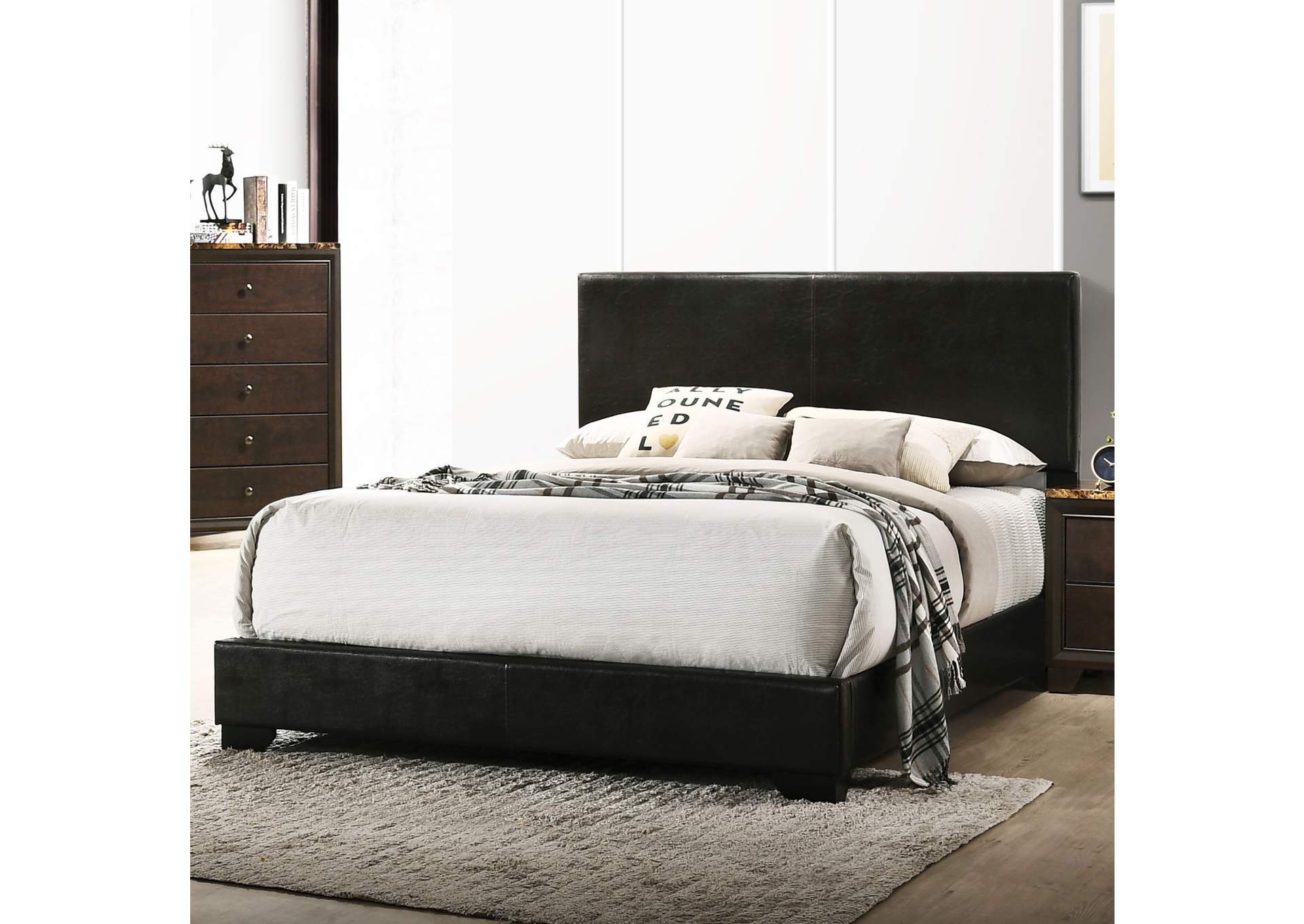 Conner Eastern King Upholstered Panel Bed Black