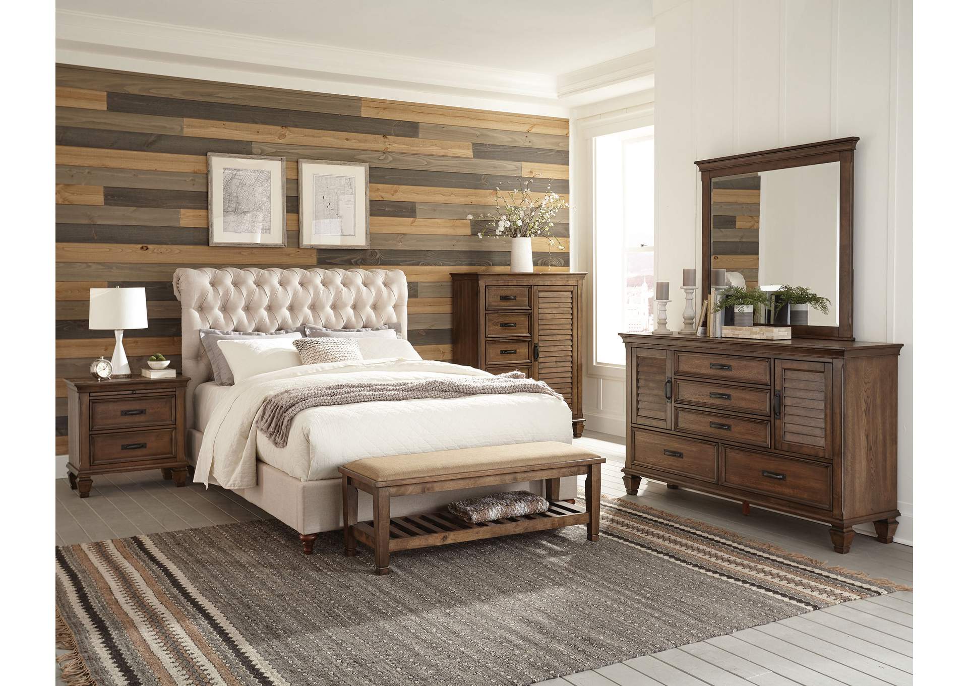 Devon 4-piece Full Bedroom Set Beige and Burnished Oak
