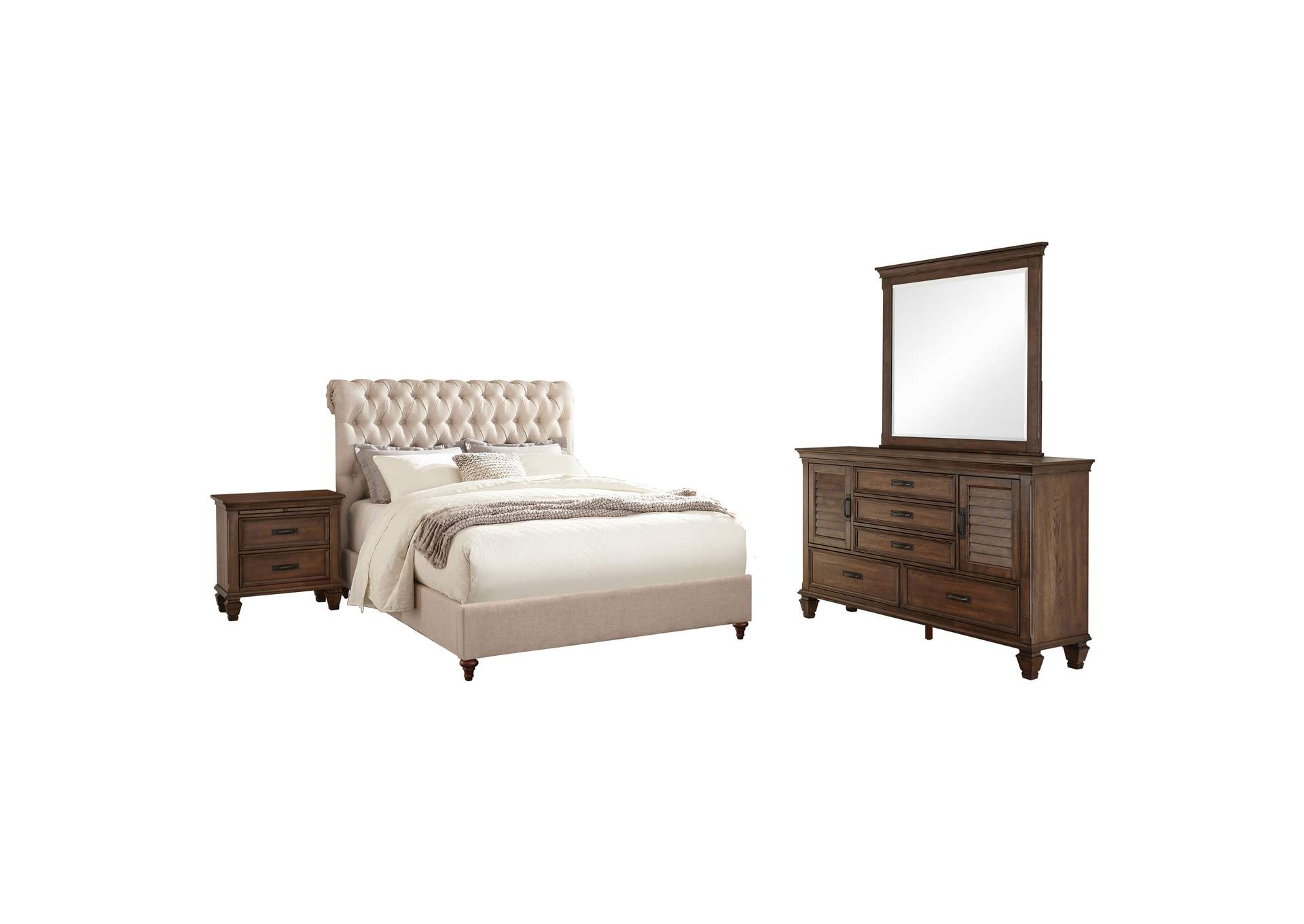 Devon 4-piece Queen Bedroom Set Beige and Burnished Oak