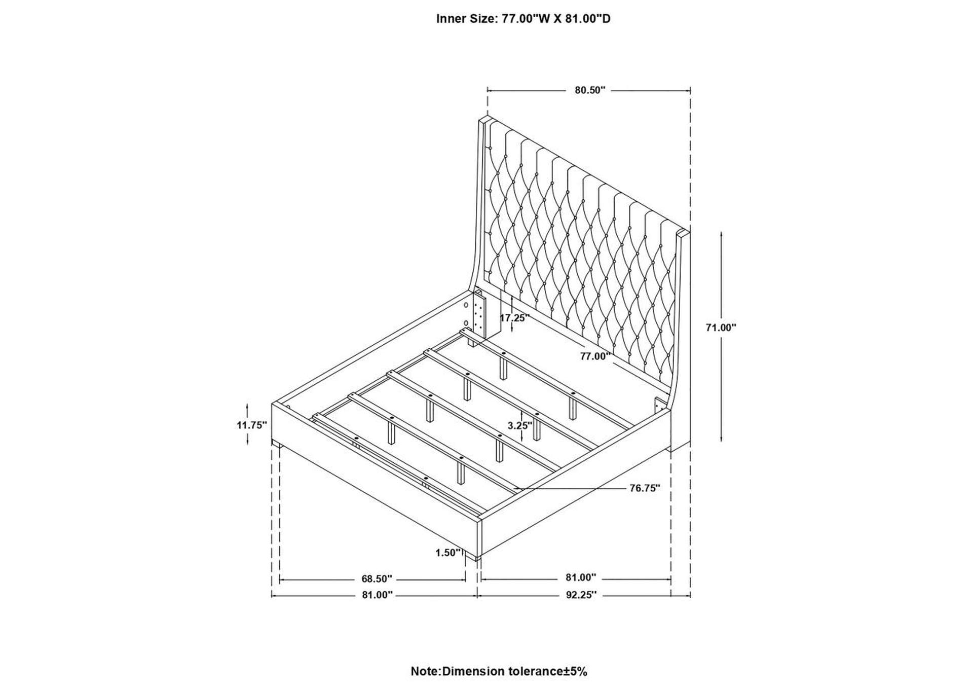 Camille Eastern King Button Tufted Bed Grey