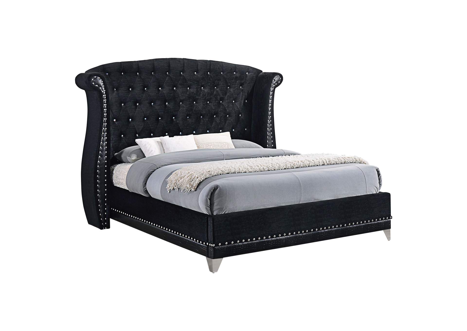 Barzini Upholstered Eastern King Wingback Bed Black