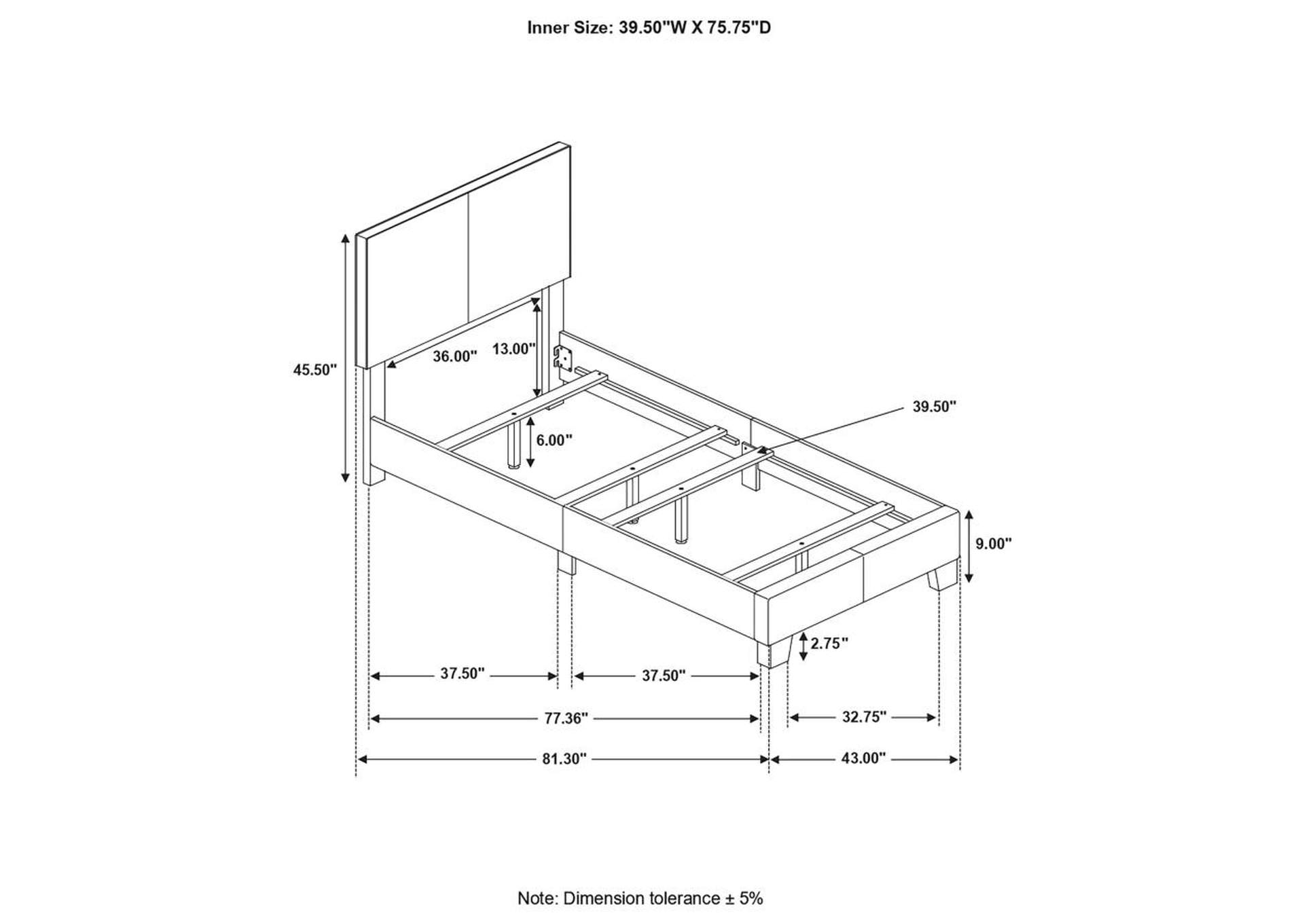 Dorian Upholstered Twin Bed Grey