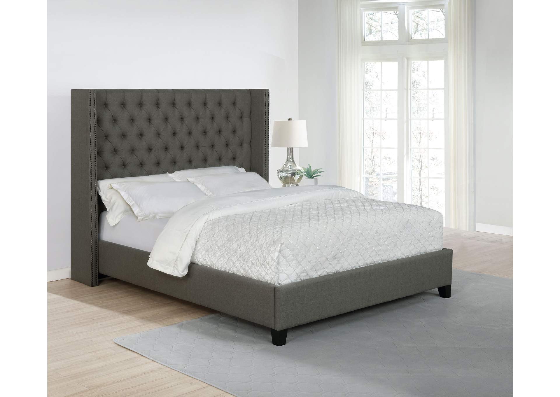 Bancroft Demi-wing Upholstered California King Bed Grey