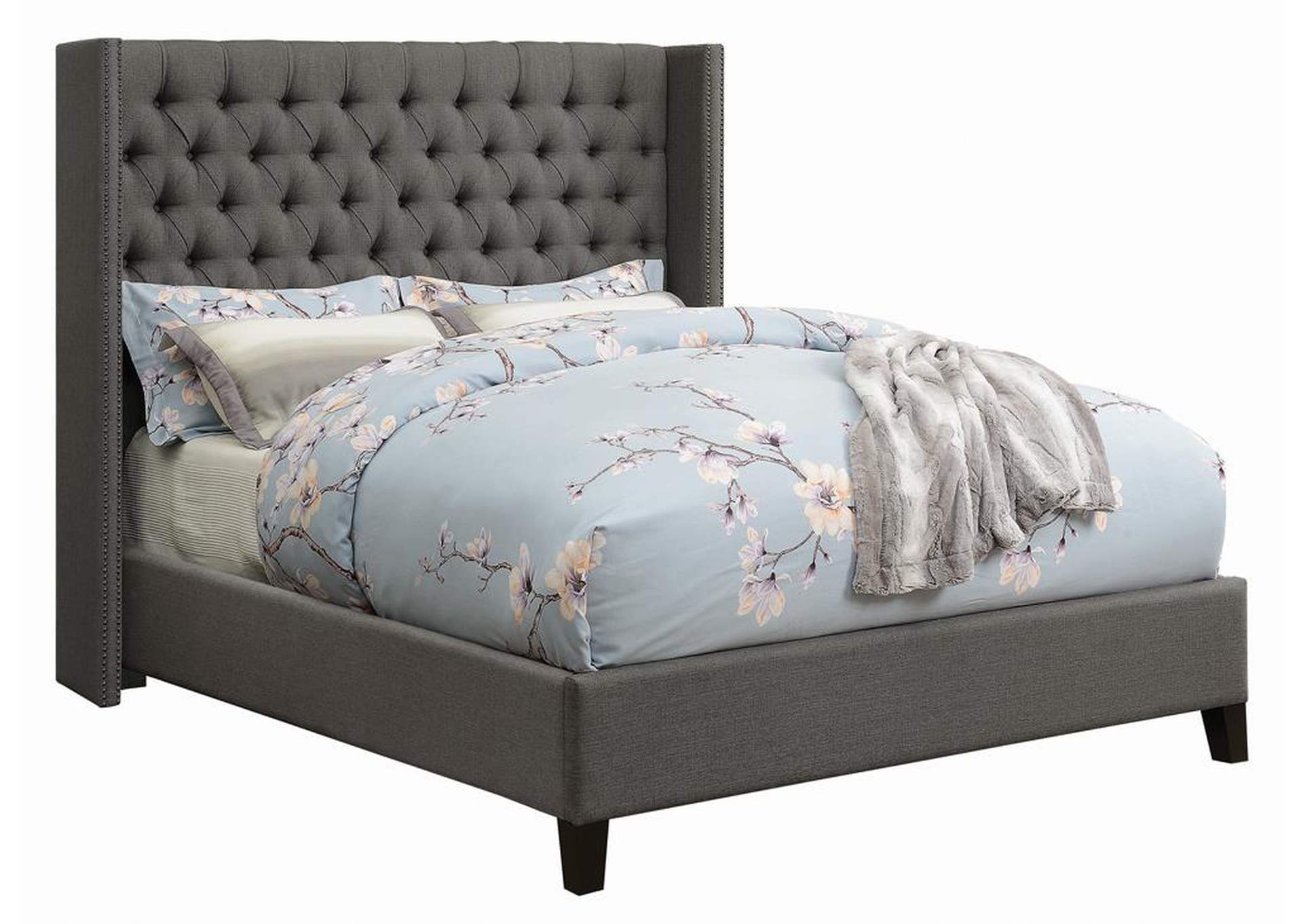 Bancroft Demiwing Upholstered California King Bed Grey
