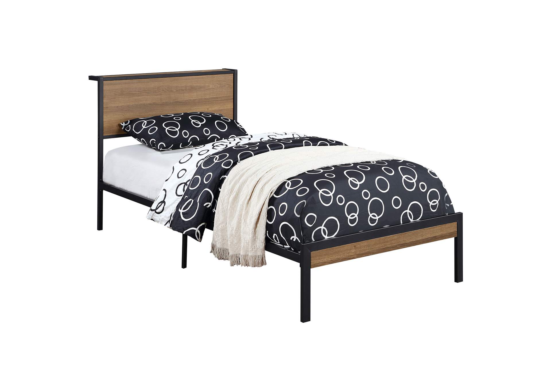 Ricky Metal Twin Panel Bed Light Oak