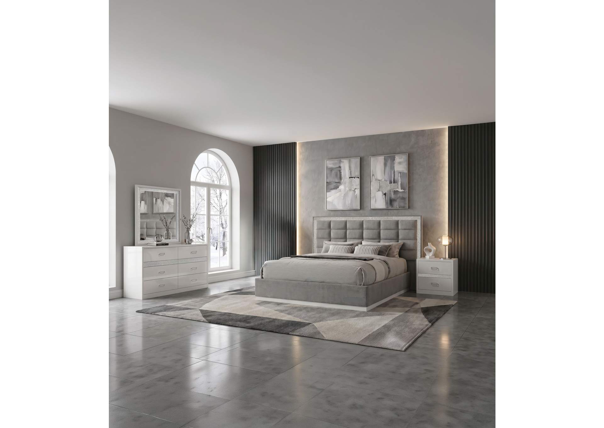 Viana 4-Piece Queen Platform Bedroom Set Grey and White High Gloss image 1