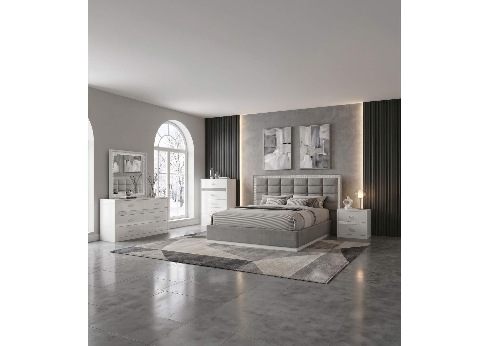 Viana 5-Piece Queen Platform Bedroom Set Grey and White High Gloss image 1