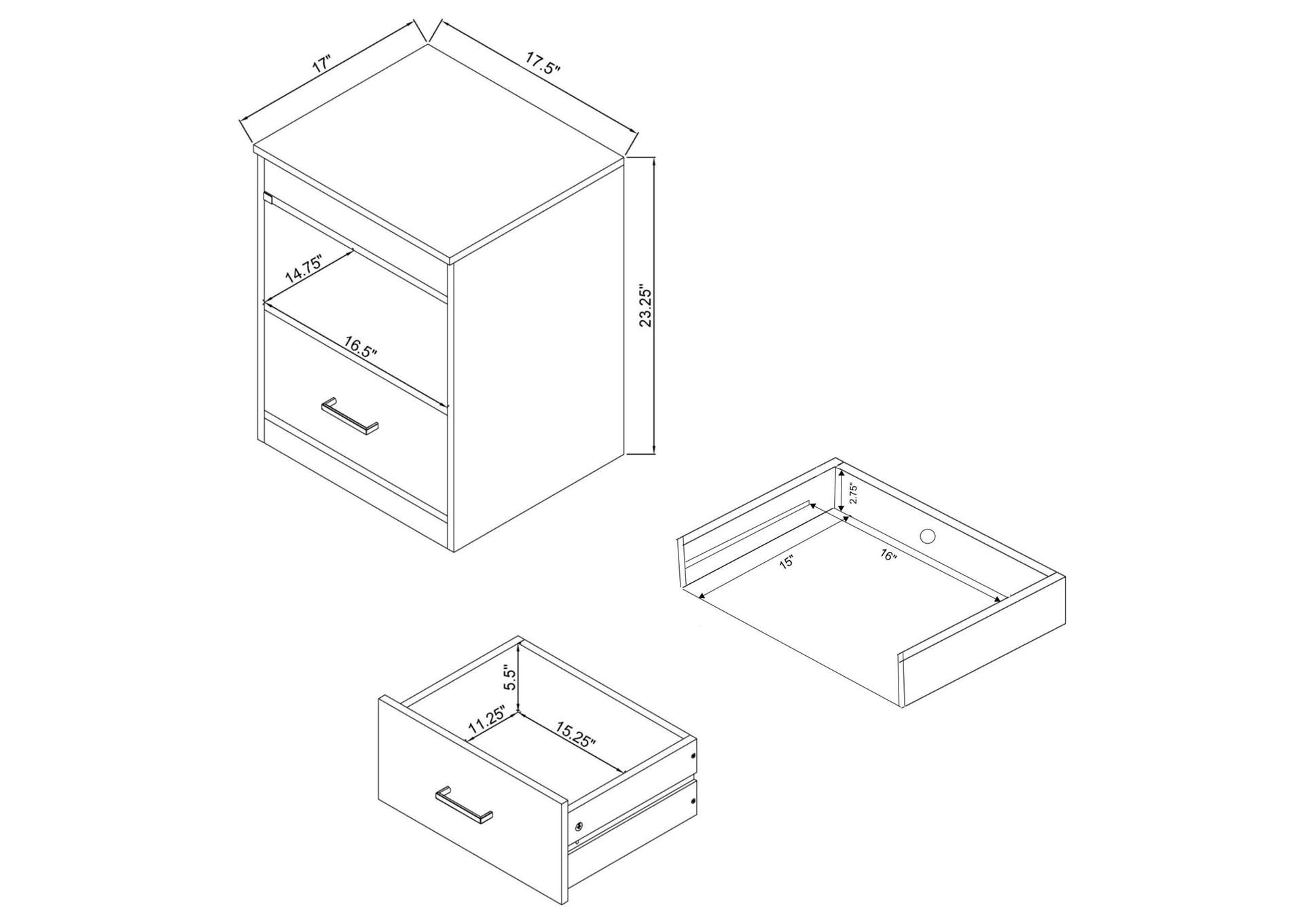 Fabre 1-drawer Extendable Top Nightstand Bedside Table White High Gloss image 16