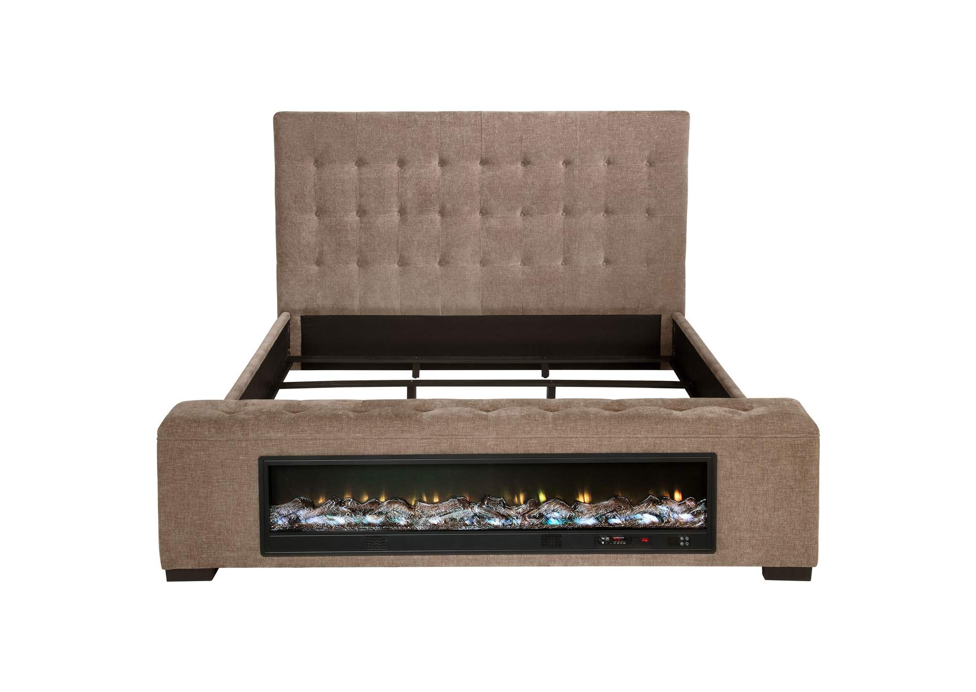 Senna Upholstered Queen Audio Fireplace Bed Brown