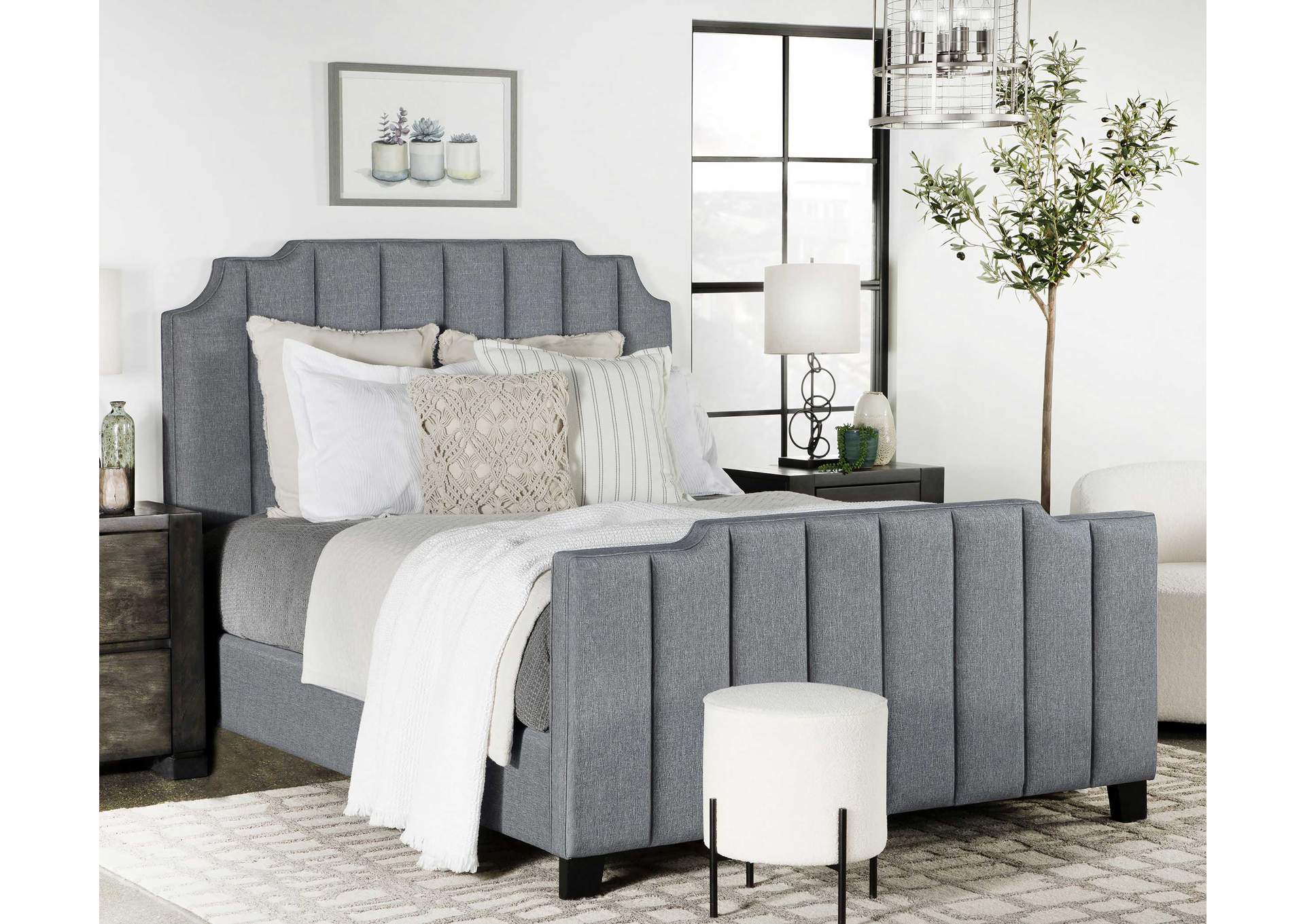 Fiona Upholstered Panel Bed Light Grey