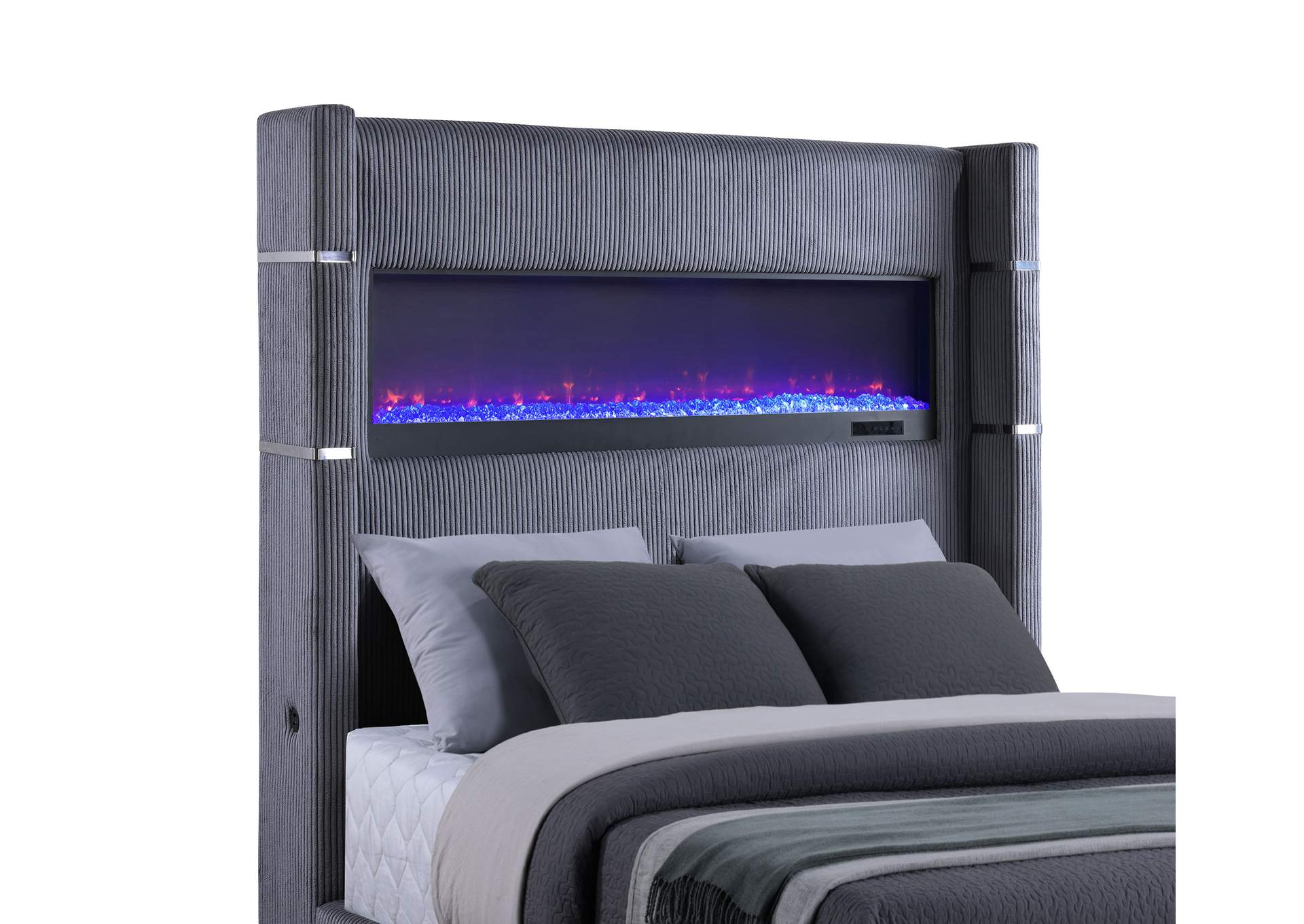 Tisdall Upholstered Eastern King Flame Visualizer Bed Grey image 7