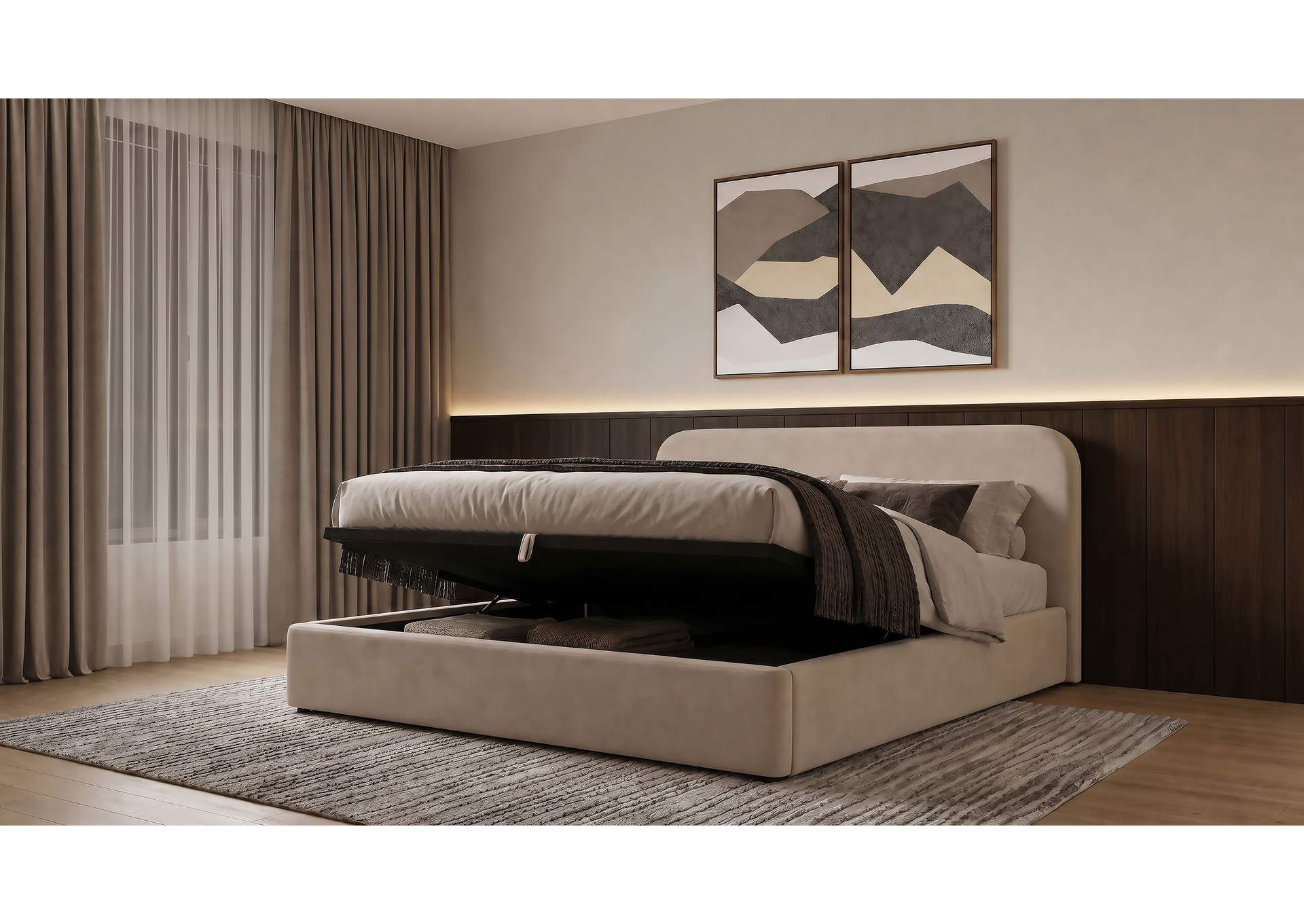 Anders Upholstered Eastern King Storage Lift Platform Bed Beige image 10