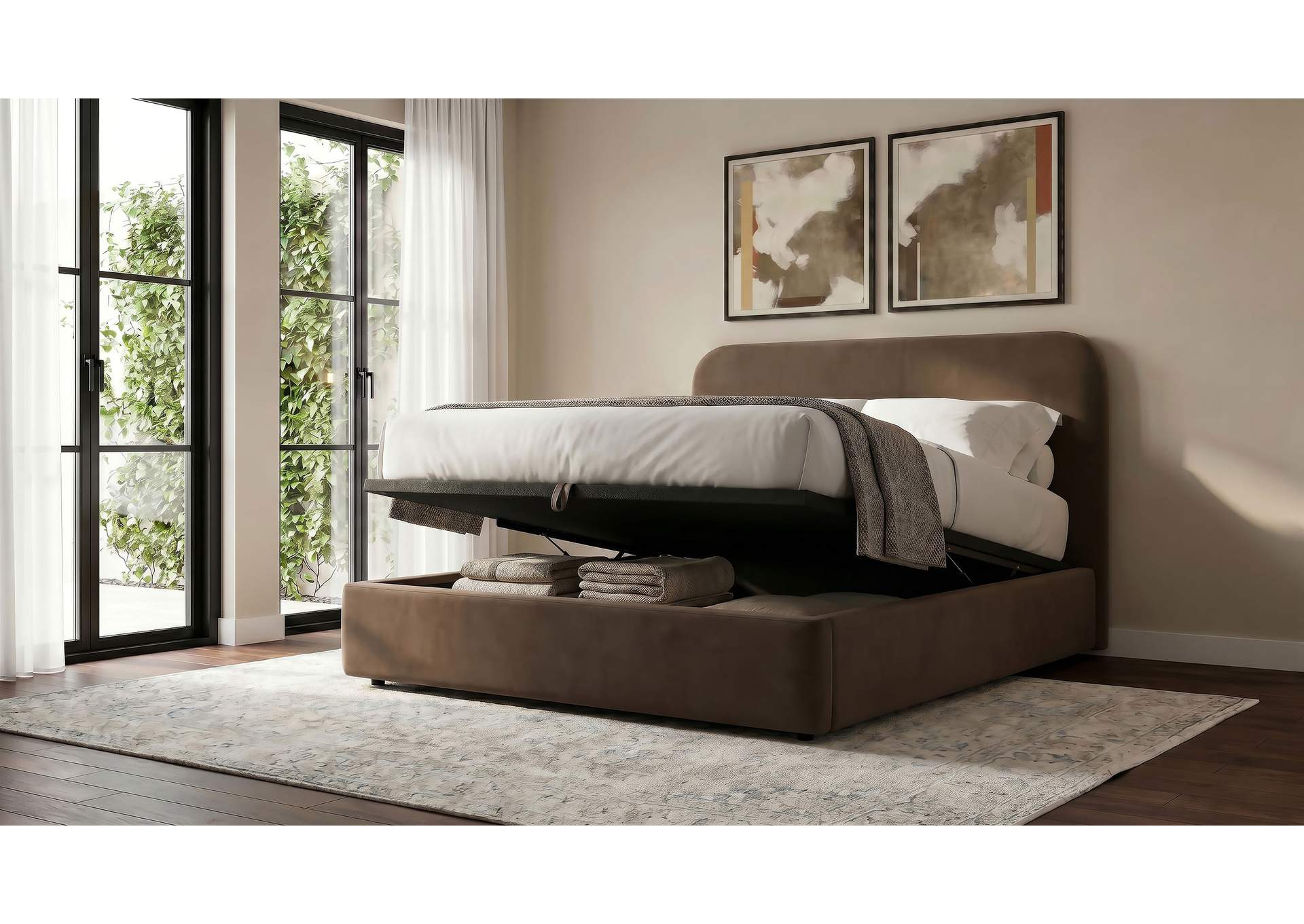 Anders Upholstered Full Storage Lift Platform Bed Chocolate image 10