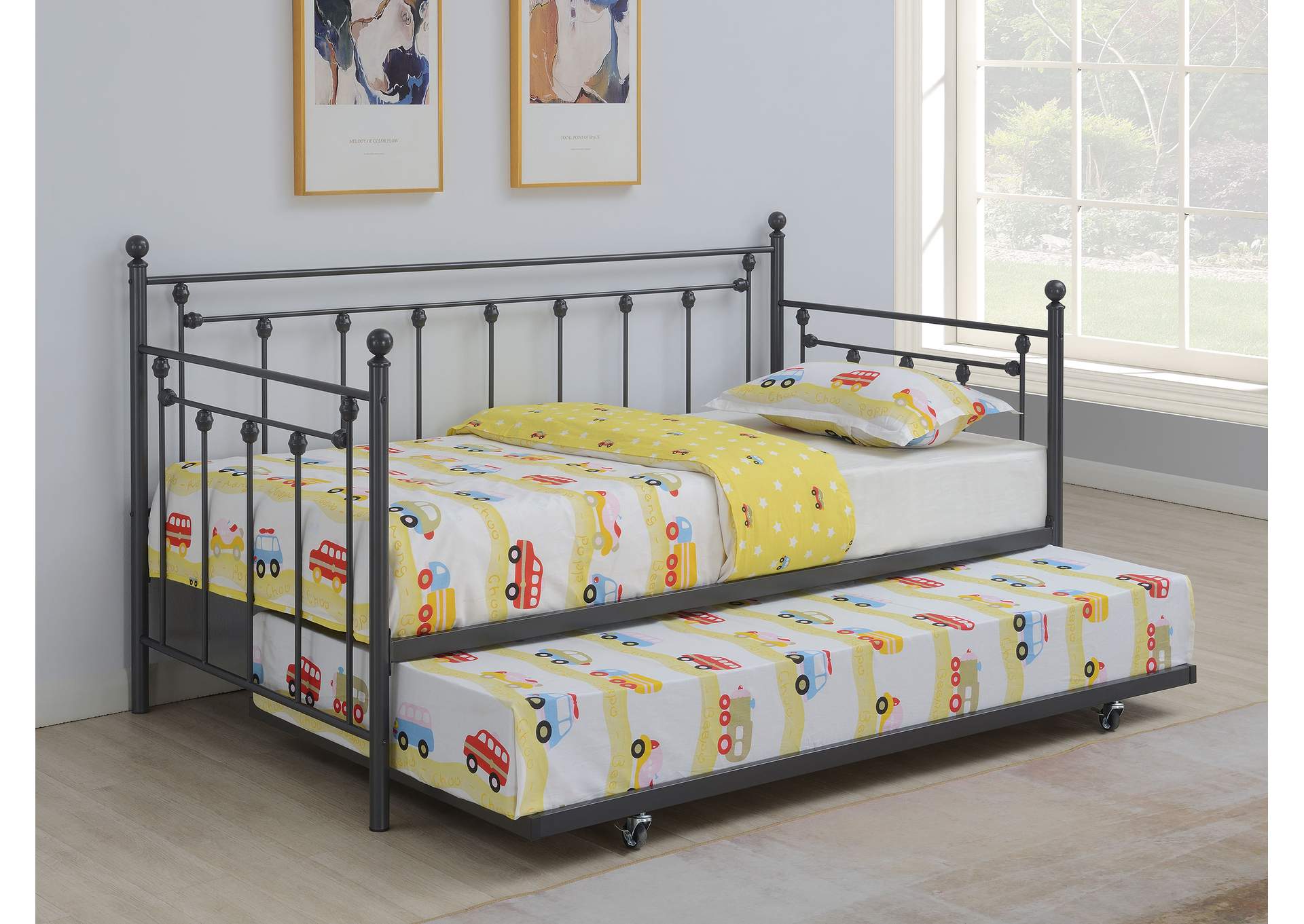 Nocus Metal Twin Daybed with Trundle Gunmetal