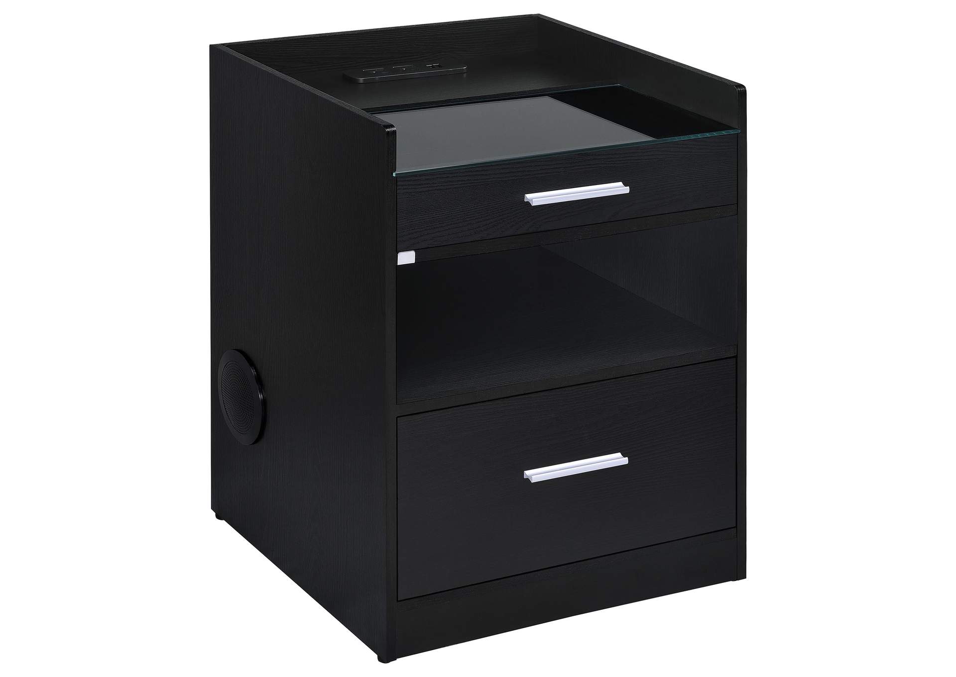 Furda 2-drawer LED Nightstand Bedside Table with Speaker Black Ash image 1