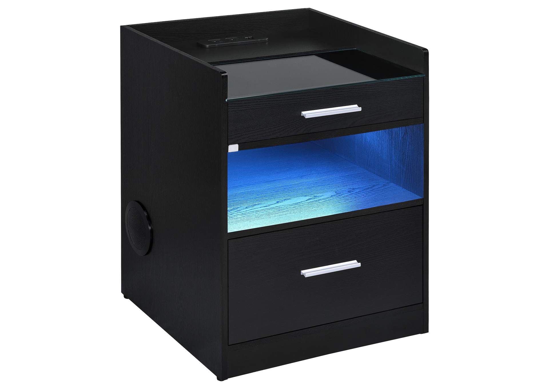 Furda 2-drawer LED Nightstand Bedside Table with Speaker Black Ash image 6