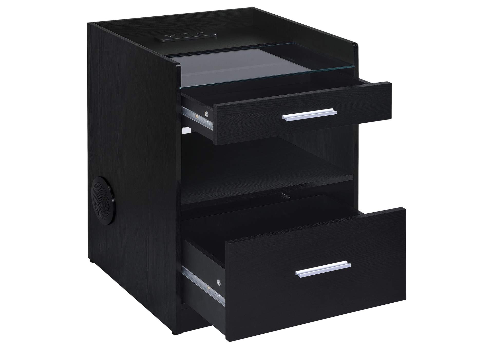 Furda 2-drawer LED Nightstand Bedside Table with Speaker Black Ash image 7