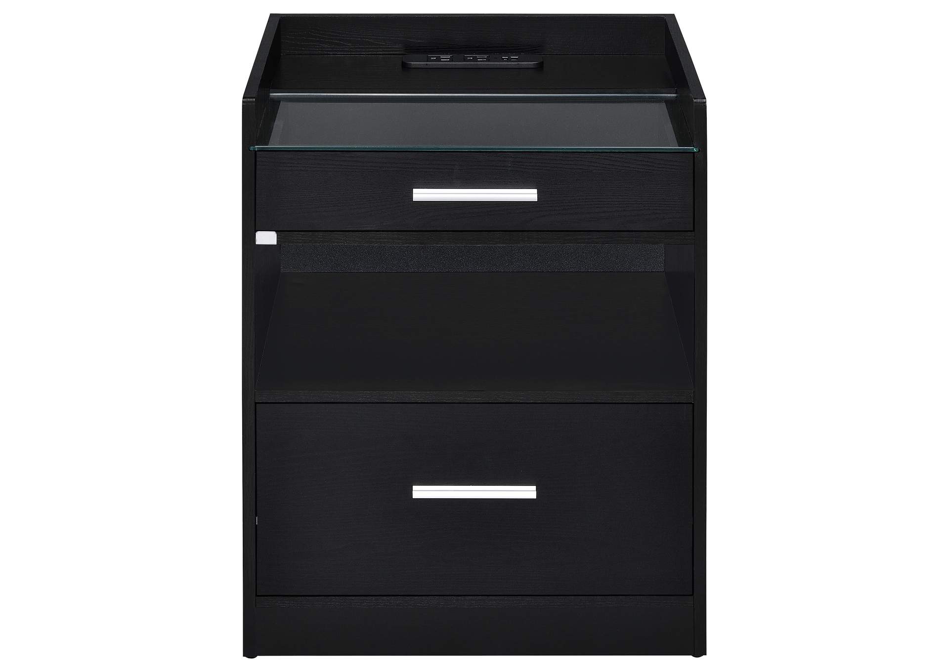 Furda 2-drawer LED Nightstand Bedside Table with Speaker Black Ash image 8