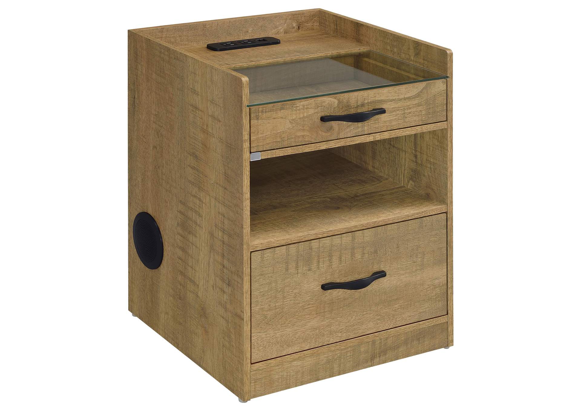 Furda 2-drawer LED Nightstand Bedside Table with Speaker Mango image 1