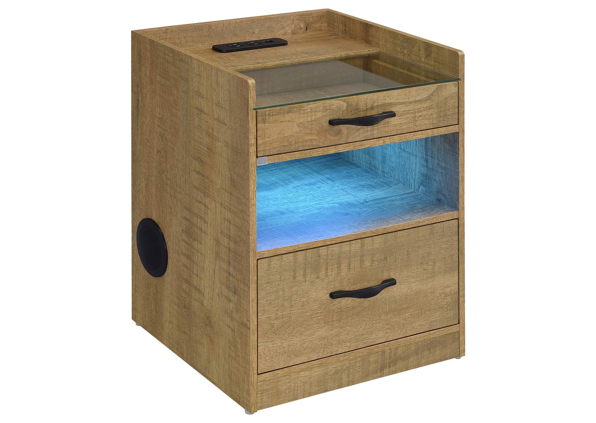 Furda 2-drawer LED Nightstand Bedside Table with Speaker Mango image 6