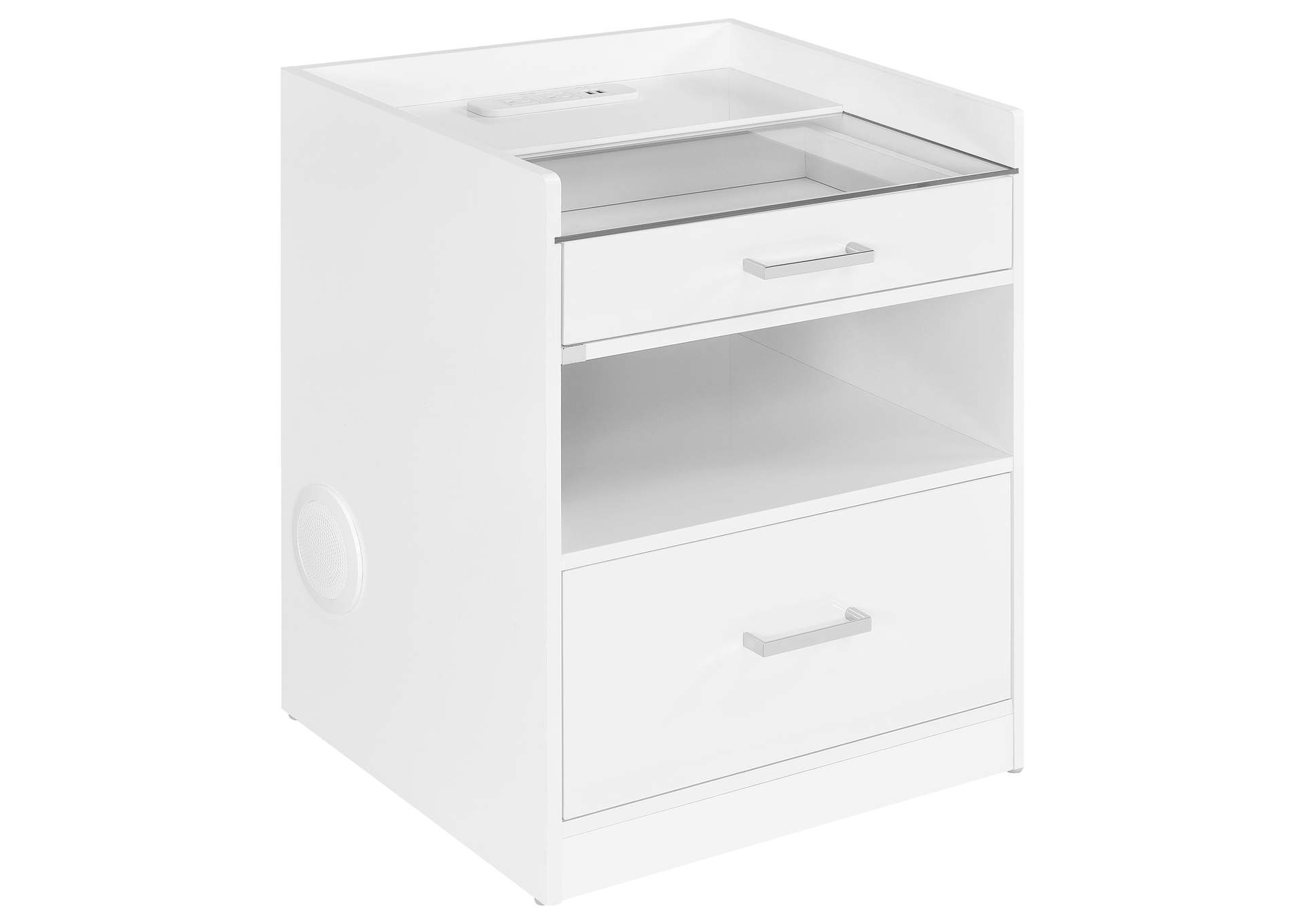 Furda 2-drawer LED Nightstand Bedside Table with Speaker White High Gloss image 1