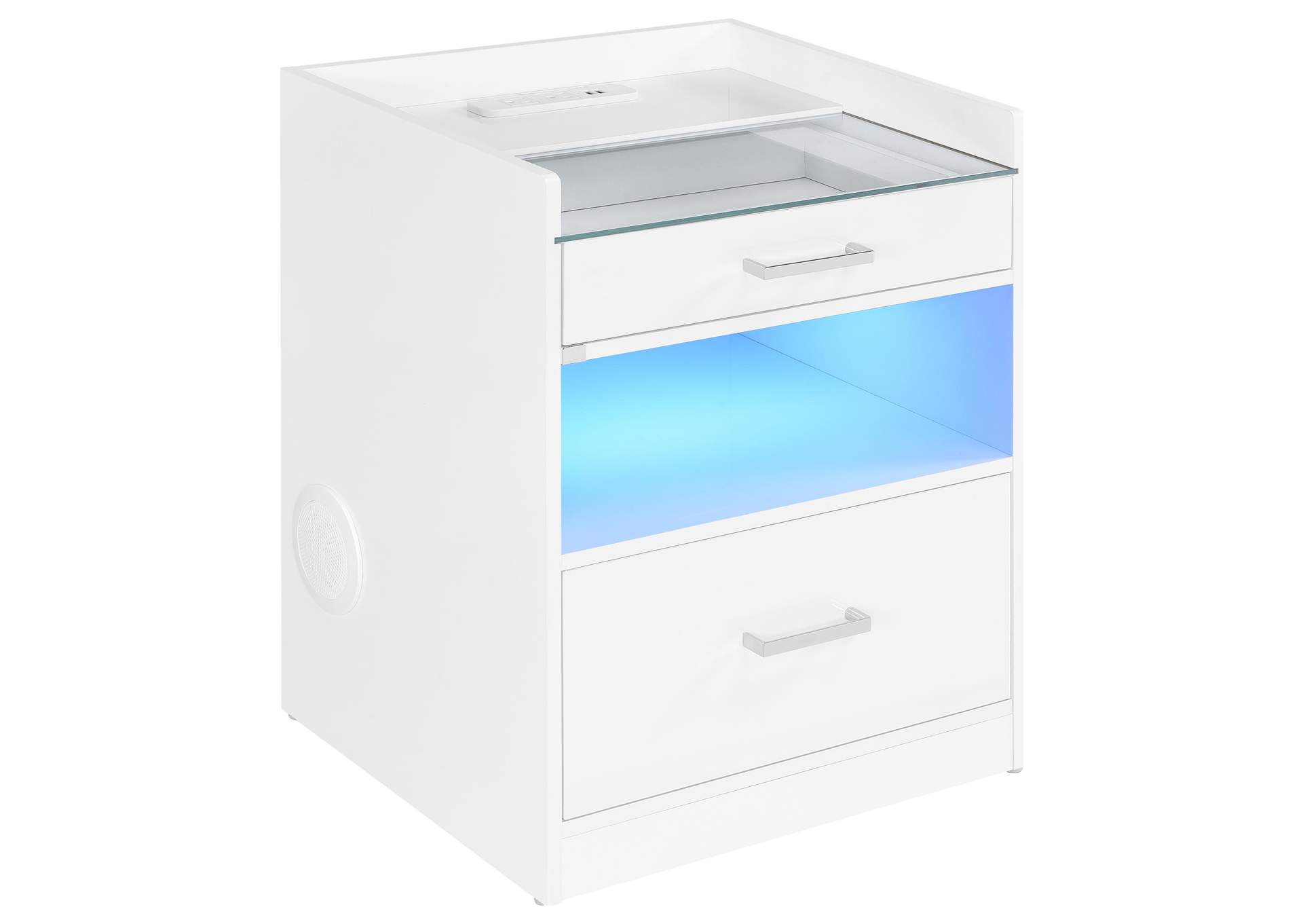 Furda 2-drawer LED Nightstand Bedside Table with Speaker White High Gloss image 6