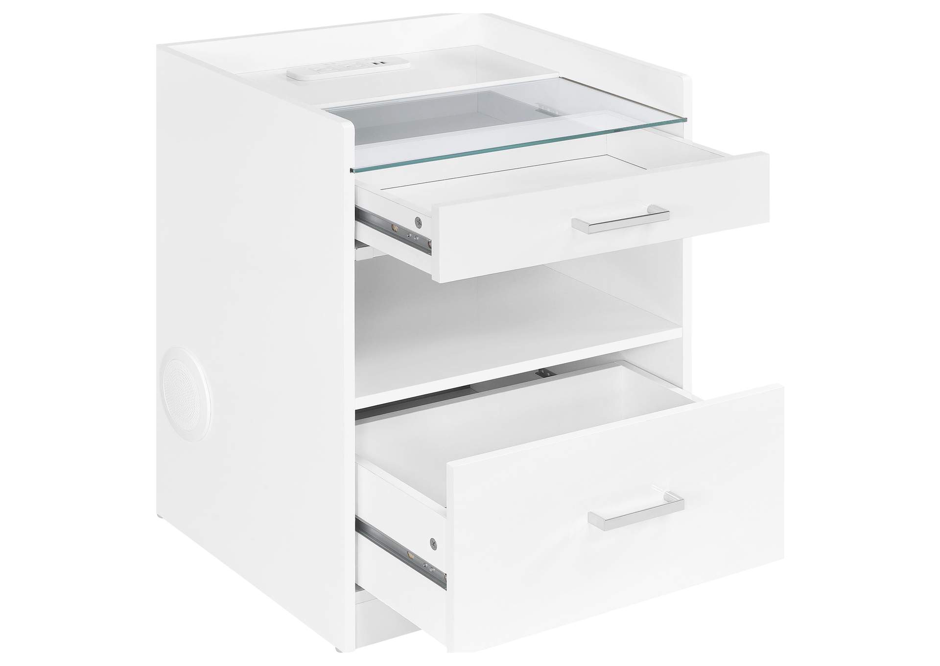 Furda 2-drawer LED Nightstand Bedside Table with Speaker White High Gloss image 7
