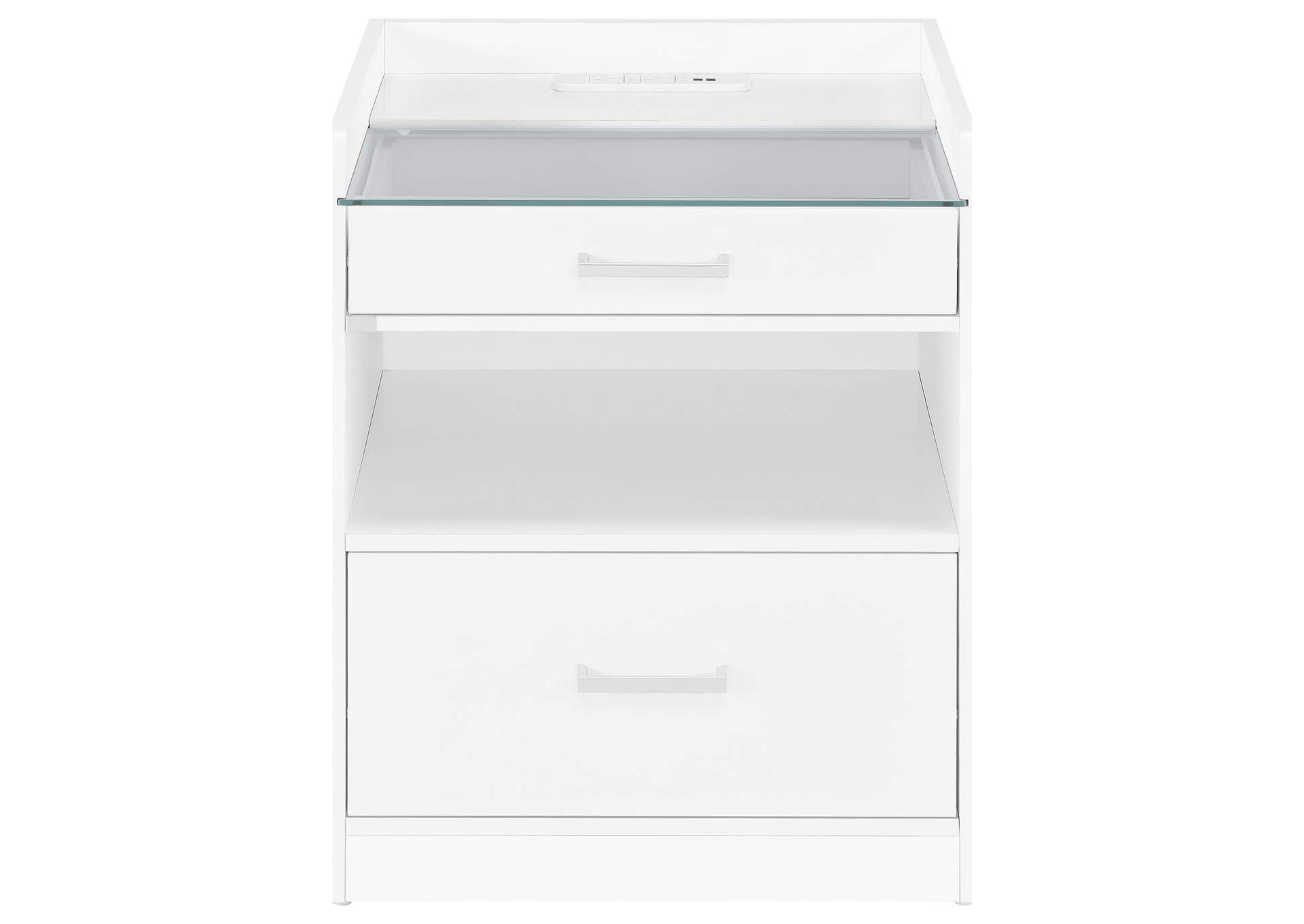 Furda 2-drawer LED Nightstand Bedside Table with Speaker White High Gloss image 8