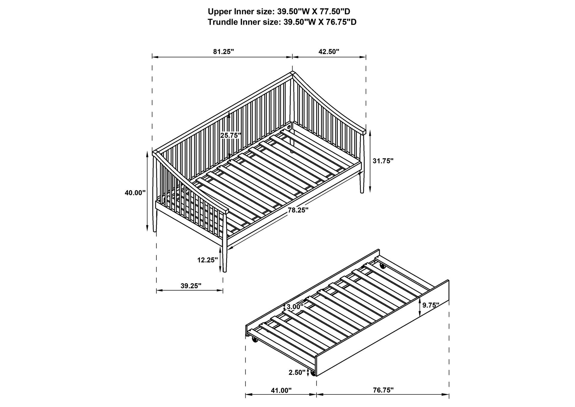 Delgado Windsor Twin Wood Daybed with Trundle Black image 10