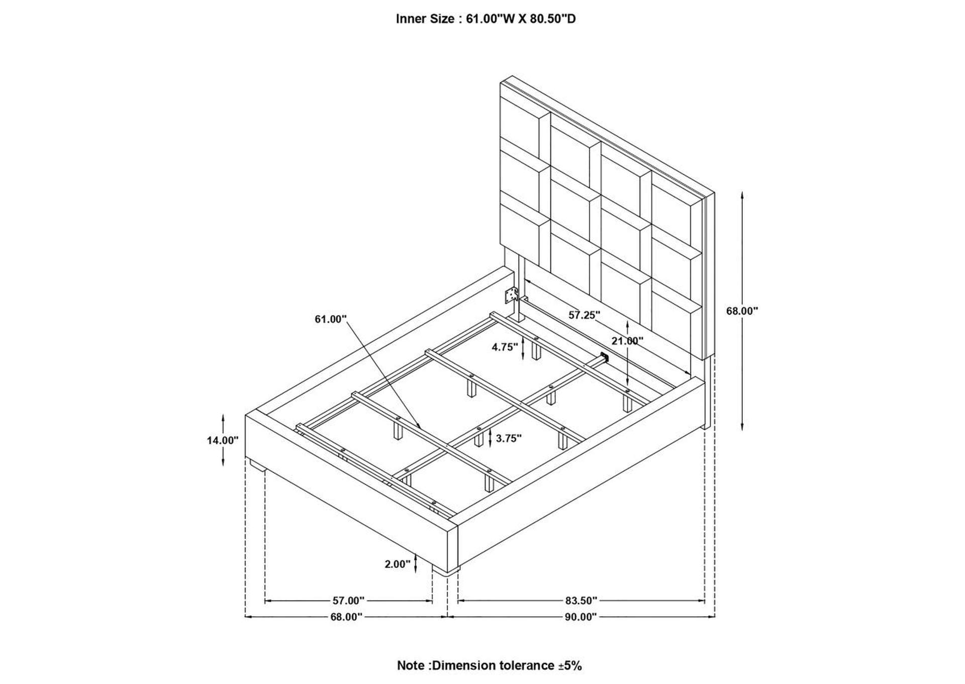 Panes Queen Tufted Upholstered Panel Bed Beige