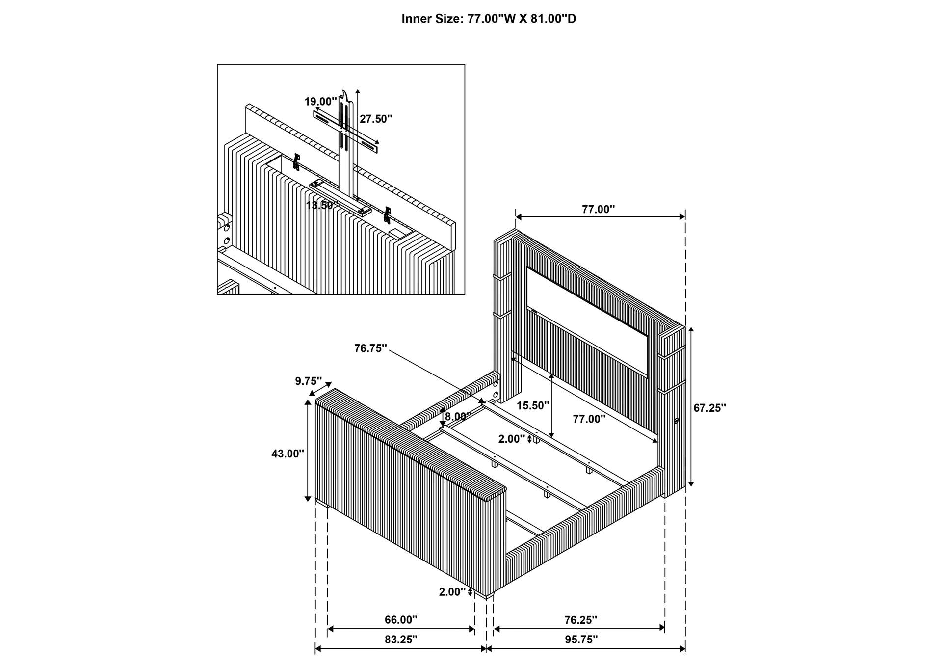 Tisdall Eastern King Flame Visualizer Wingback TV Bed Black image 16