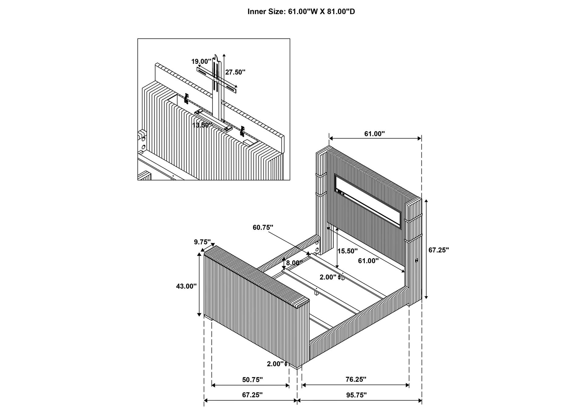Tisdall Queen Flame Visualizer Wingback TV Bed Black image 16