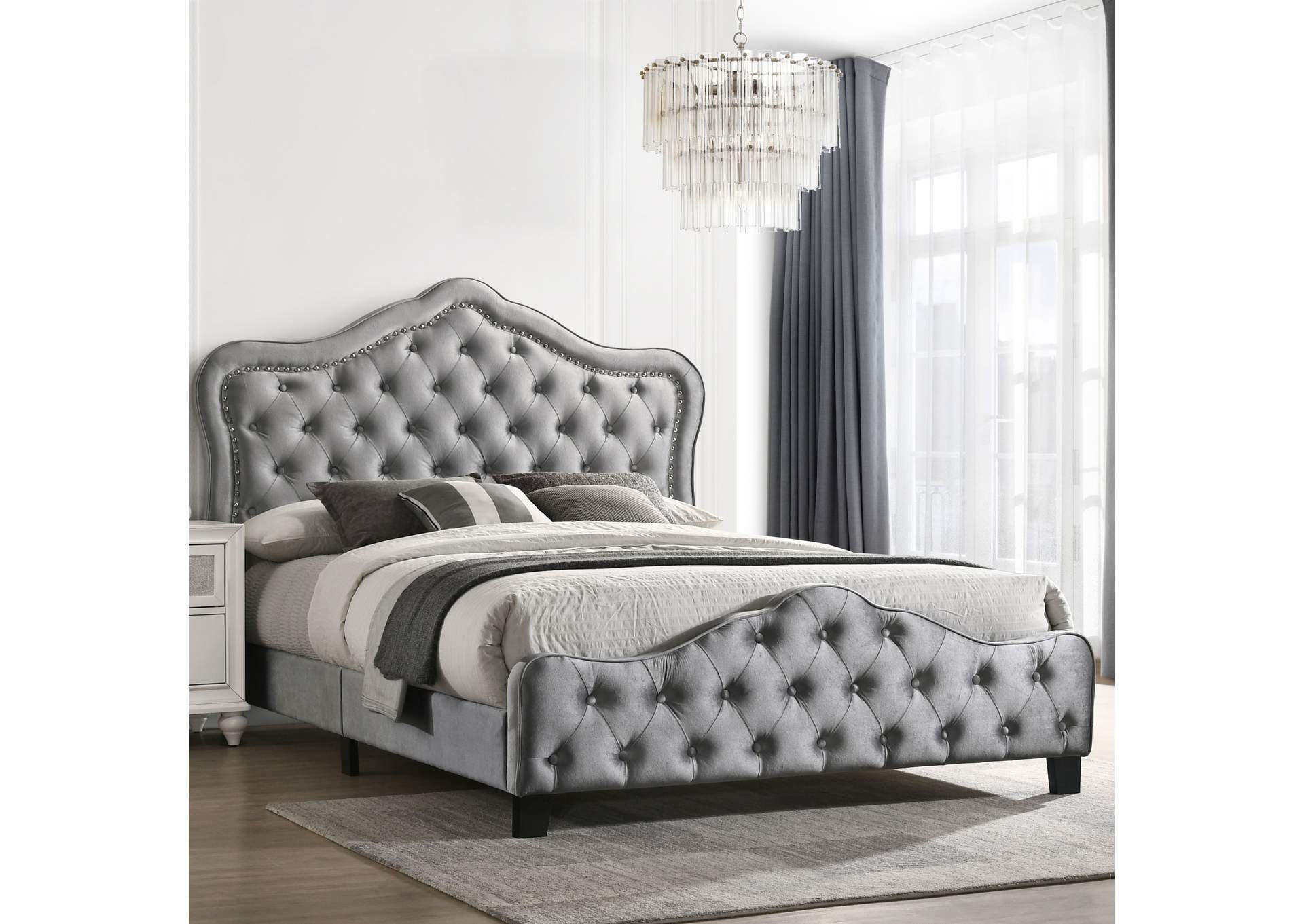 Bella Upholstered Eastern King Panel Bed Grey