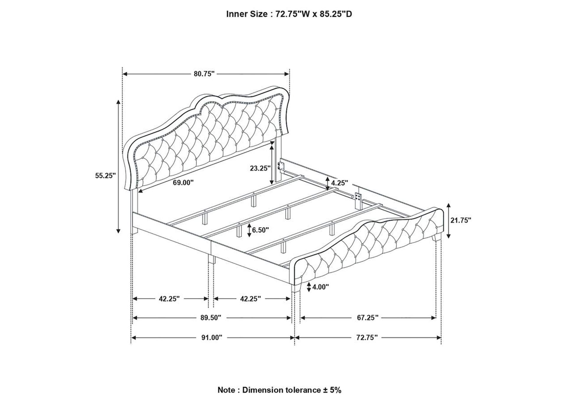 Bella Upholstered Tufted Panel Bed Grey
