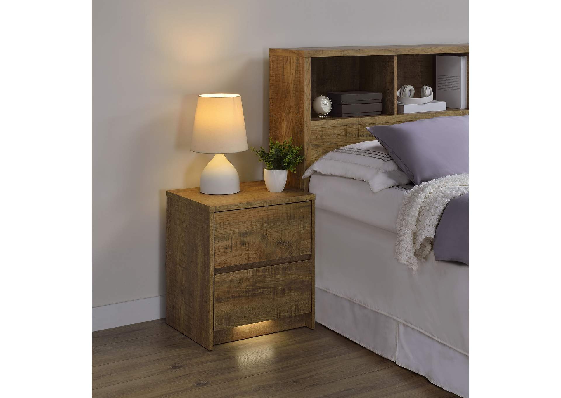 Westpark 2-drawer Nightstand LED Lights and USB Mango
