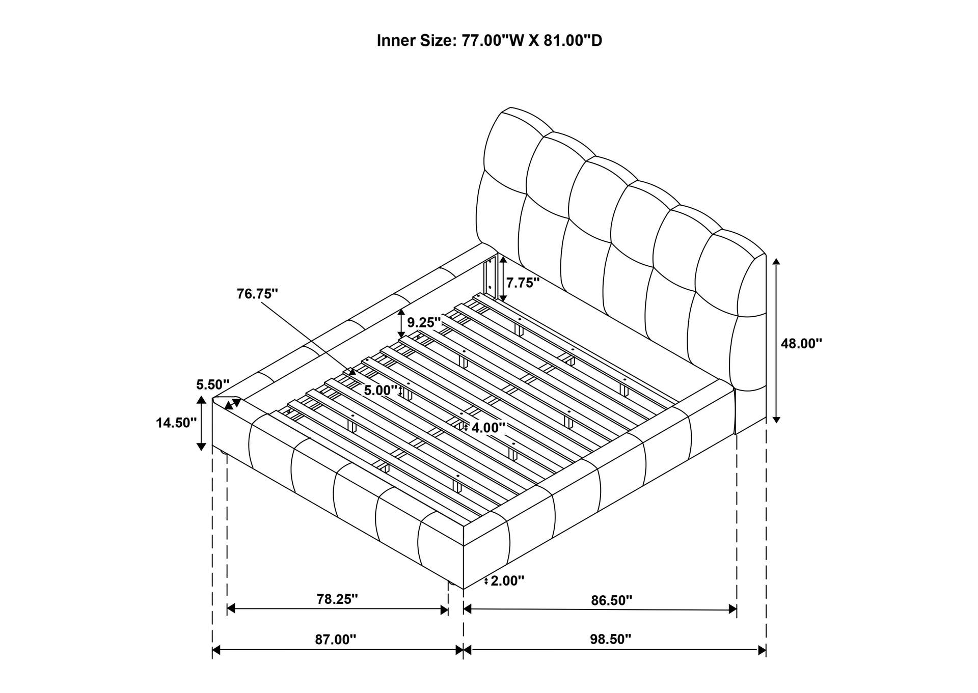 Nollet 48-inch Upholstered Eastern King Platform Bed Grey image 10