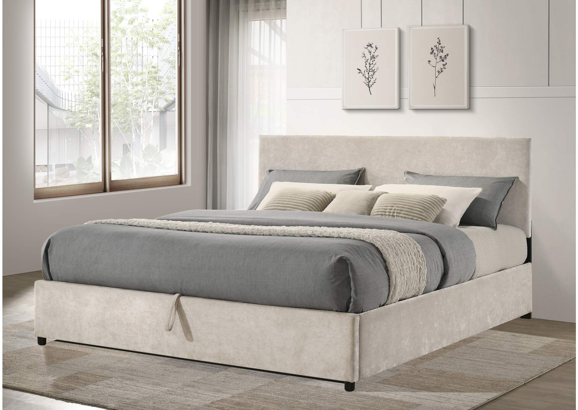 Reeves Upholstered Eastern King Lift-Top Storage Platform Bed Beige image 3