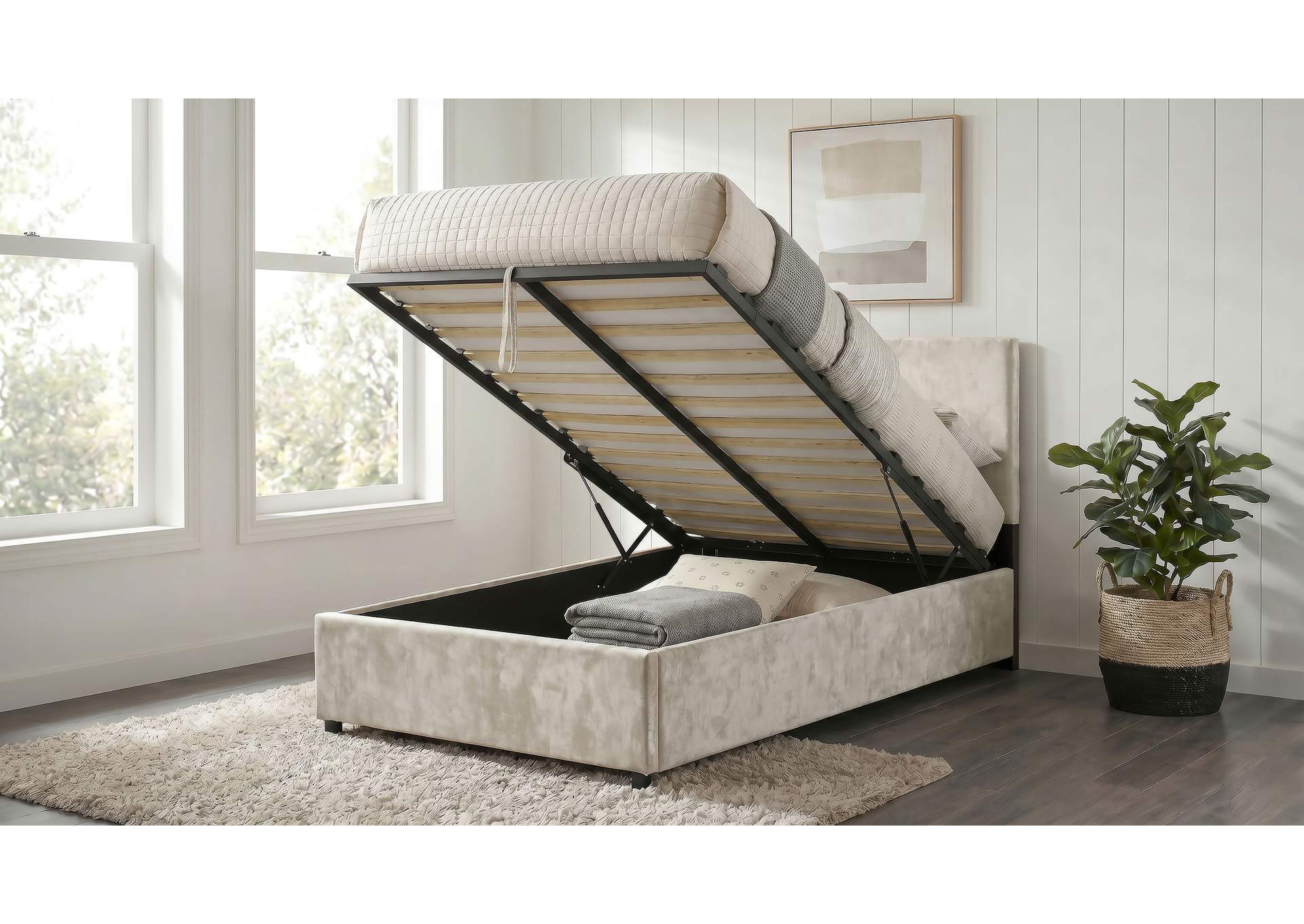 Reeves Upholstered Twin Lift-Top Storage Platform Bed Beige image 5