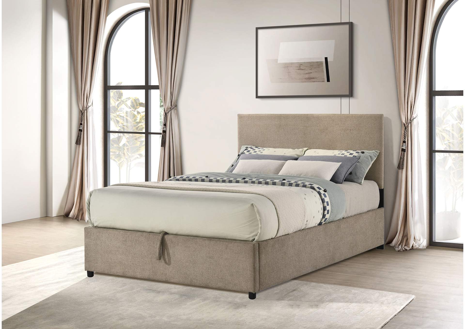 Reeves Upholstered Full Lift-Top Storage Platform Bed Tan image 4