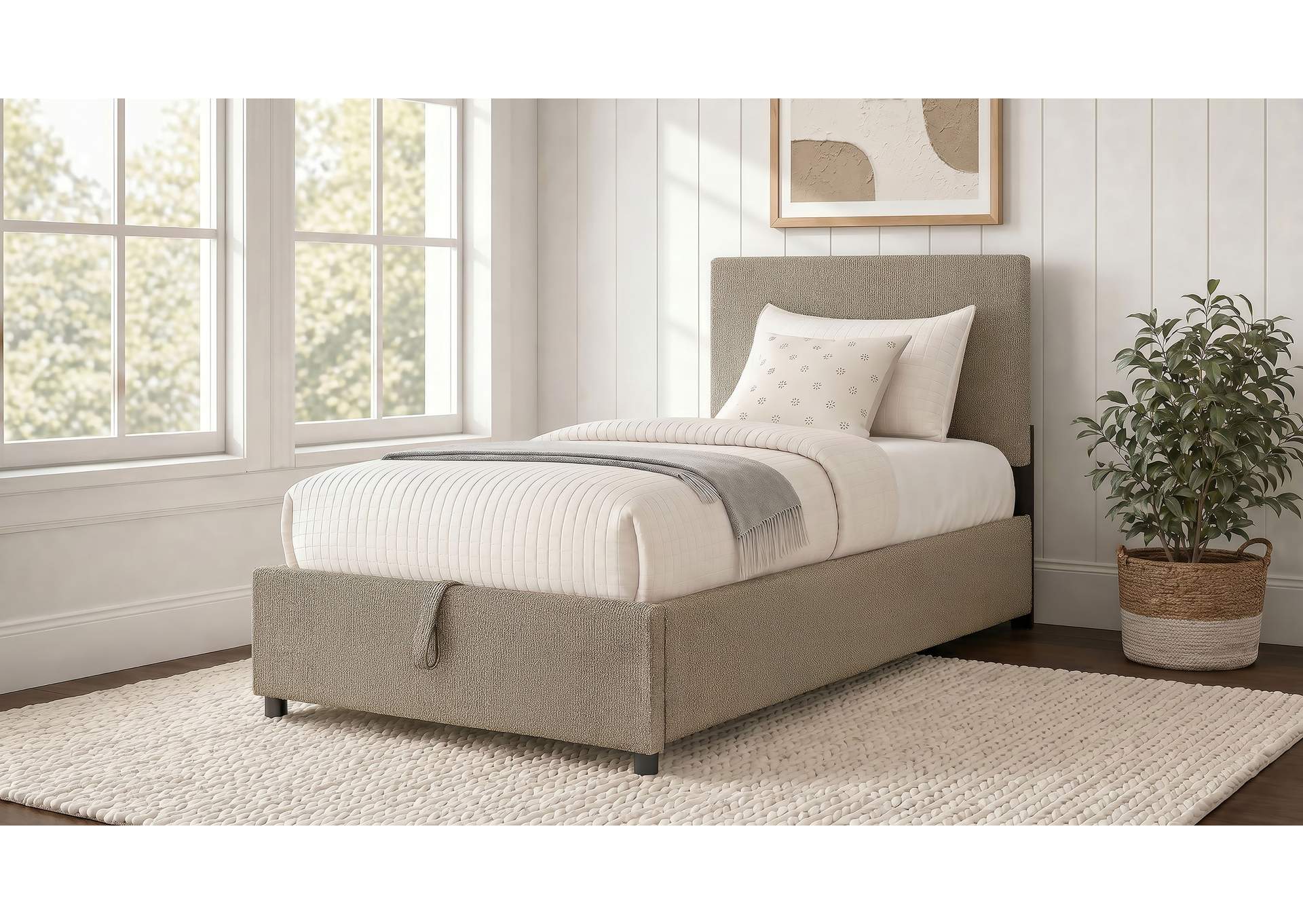 Reeves Upholstered Twin Lift-Top Storage Platform Bed Tan image 3